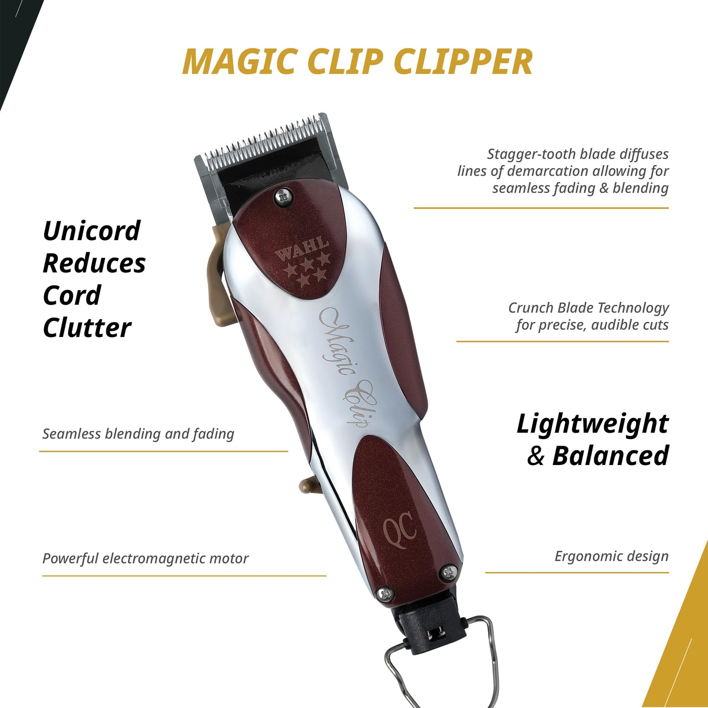 White Smoke Wahl Professional Unicord Combo, Corded Magic Clip Clipper & Razor Edger Trimmer Set, Single-Cord Design, Includes Guides & Accessories