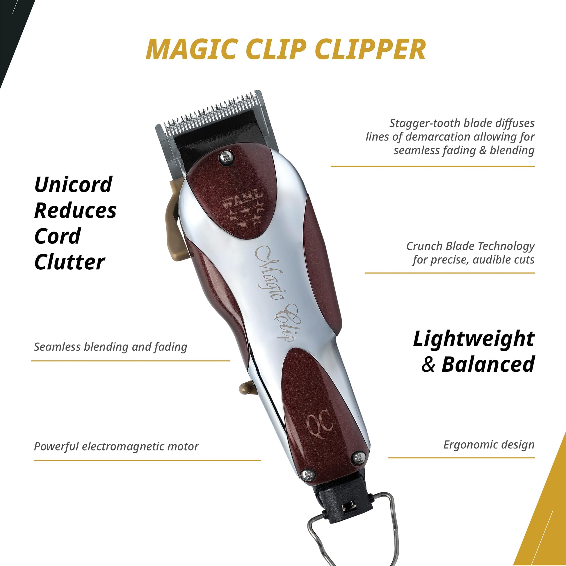 White Smoke Wahl Professional Unicord Combo, Corded Magic Clip Clipper & Razor Edger Trimmer Set, Single-Cord Design, Includes Guides & Accessories