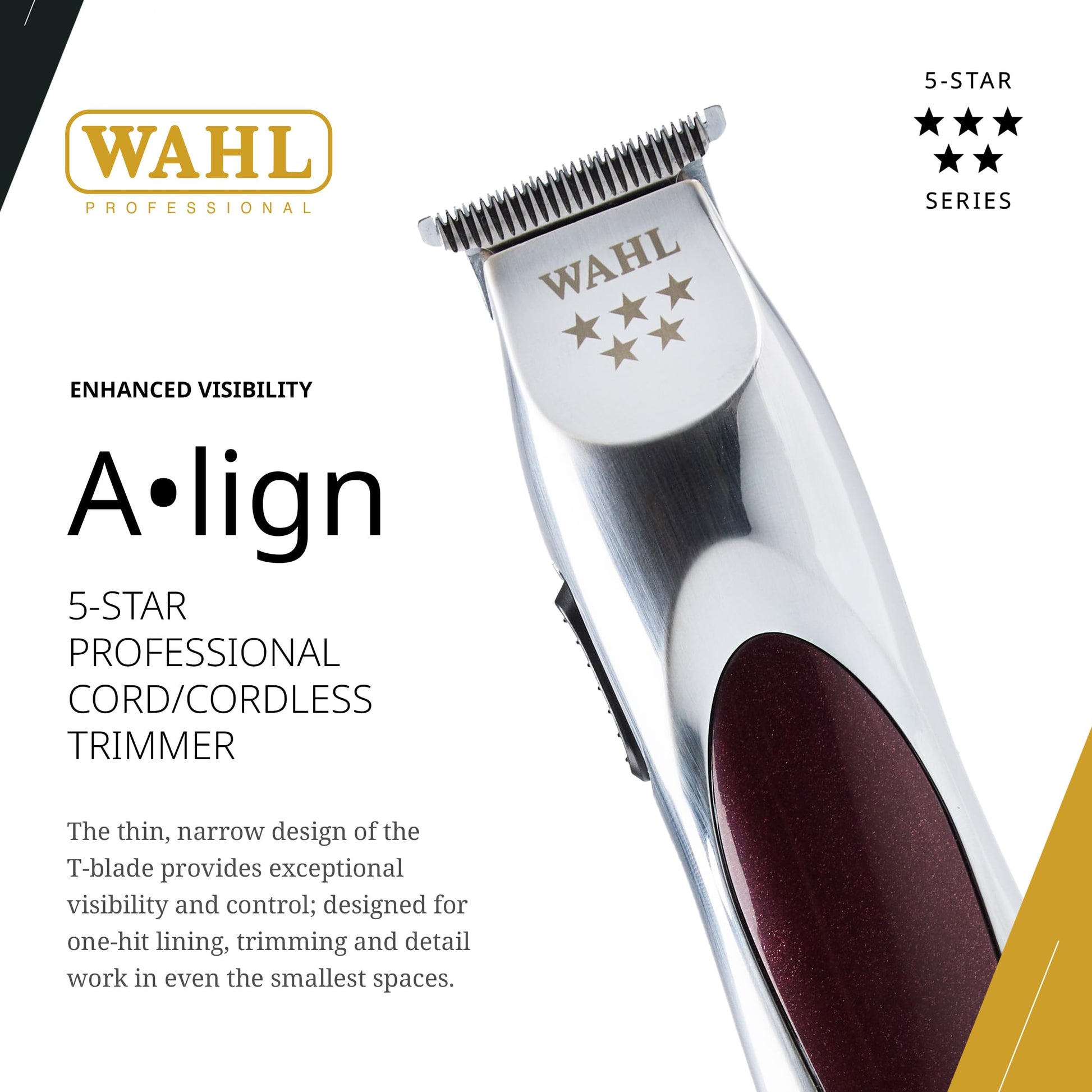 White Smoke Wahl Professional 5 Star Align Trimmer, Narrow T-Blade, High-Speed Rotary Motor, Cordless 180-Minute Run Time