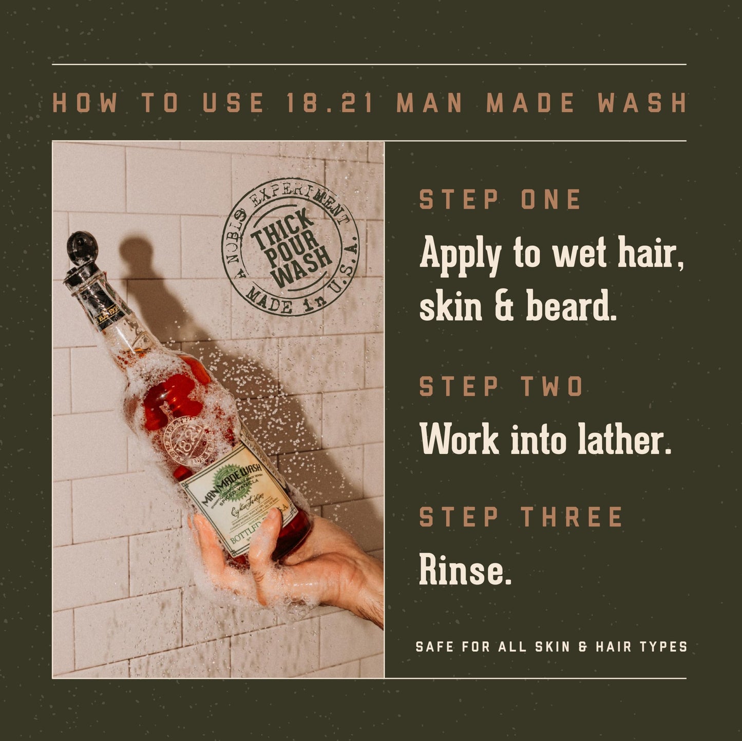 Dark Slate Gray 18.21 Man Made Original Spiced Vanilla 3-in-1 Body Wash, Shampoo, & Conditioner for Men, All Hair & Skin Types, Strengthens and Moisturizes in a Manly Aroma, 3.4oz