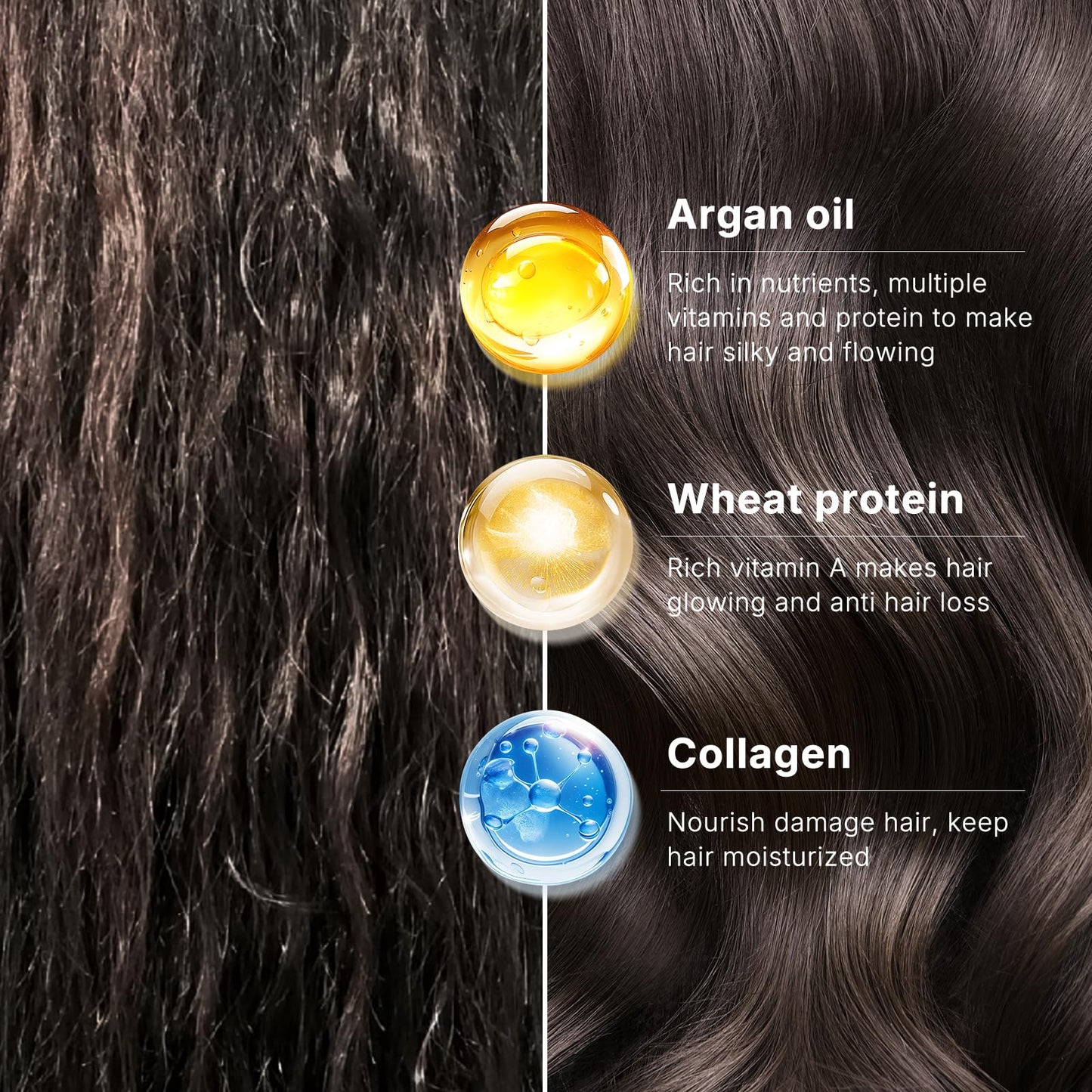 Dark Slate Gray Karseell Collagen Hair Mask & Argan Oil Set, Deep Conditioning Hair Treatment for Dry Damaged Hair, Repair & Moisturize All Hair Types, 16.9 fl oz + 1.69 fl oz