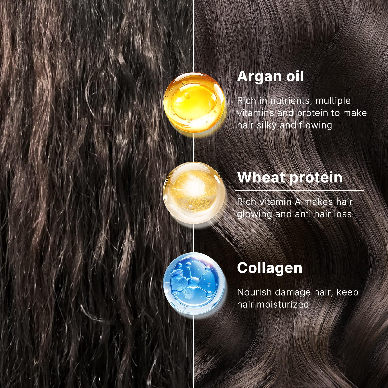 Dark Slate Gray Karseell Collagen Hair Mask & Argan Oil Set, Deep Conditioning Hair Treatment for Dry Damaged Hair, Repair & Moisturize All Hair Types, 16.9 fl oz + 1.69 fl oz