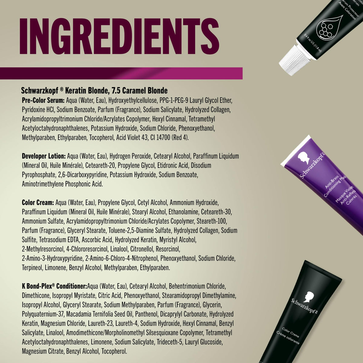 Dark Gray Schwarzkopf, Permanent Hair Dye Cream, 7.5 Caramel Blonde, 1 Count