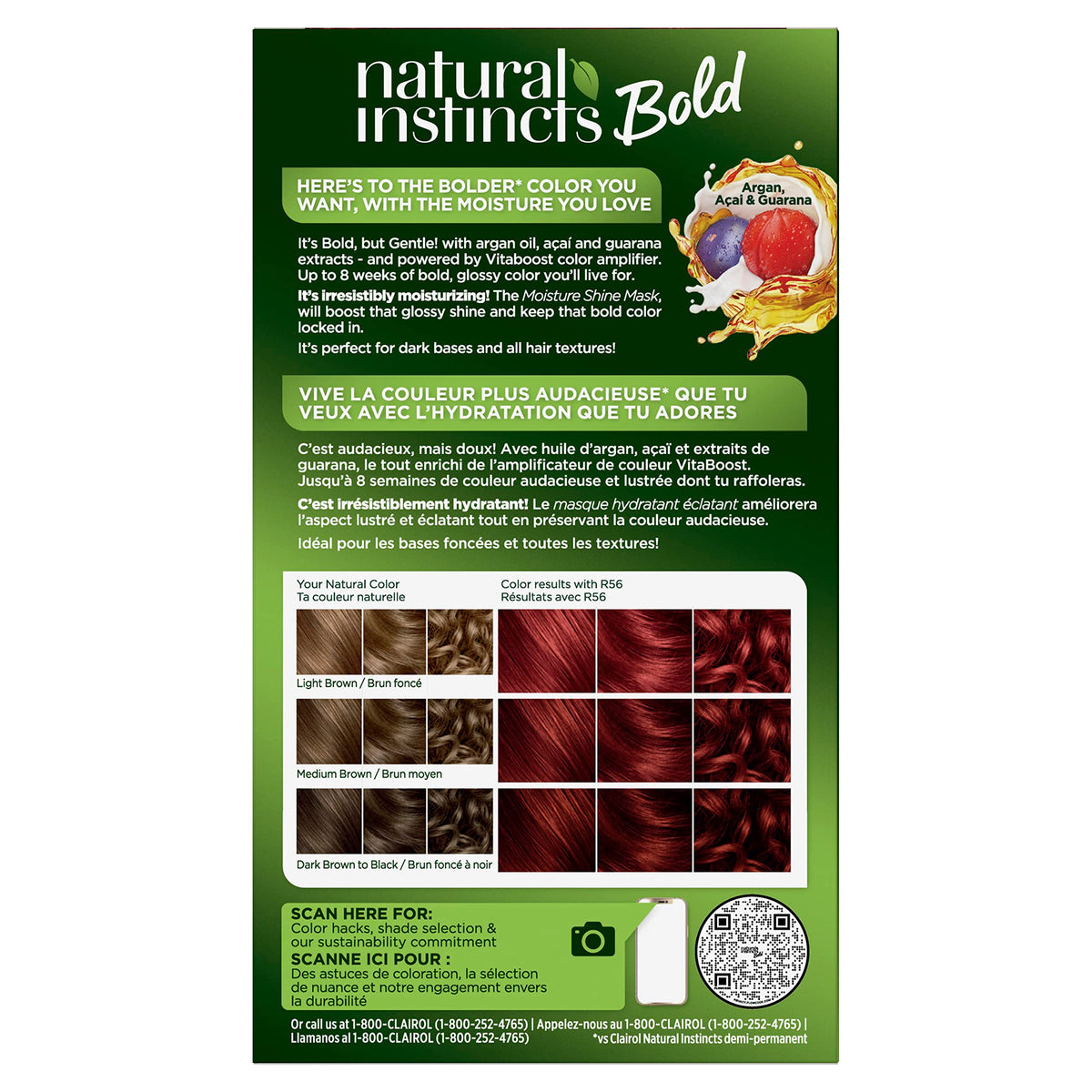 Black Clairol Natural Instincts Bold Permanent Hair Dye, R56 Achiote Auburn, 1 Pk
