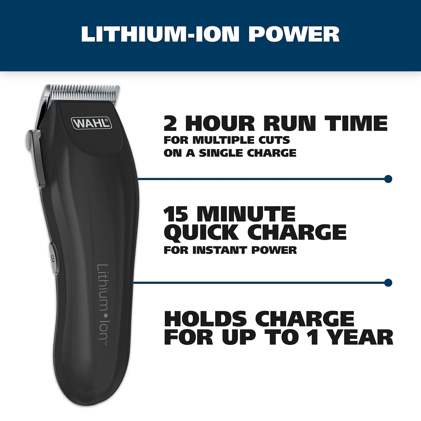 White Smoke Wahl Men's Cordless Hair Clippers, Lithium-Ion Rechargeable Kit – 2-Hour Run Time, 15-Minute Quick Charge, Self-Sharpening Precision Blades, Hair Trimmer for Men - Model 79608
