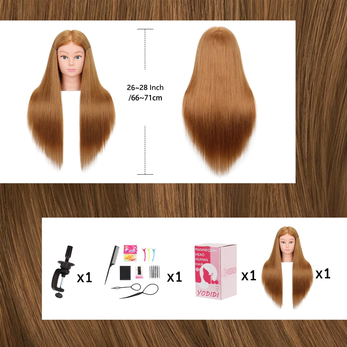 White Smoke Mannequin Head Human Hair for Cosmetology - Manikin Head With 80% Human Hair for Styling Practice, Manikin Practice Head Hairdresser With Free Clamp Holder (#27-UB)