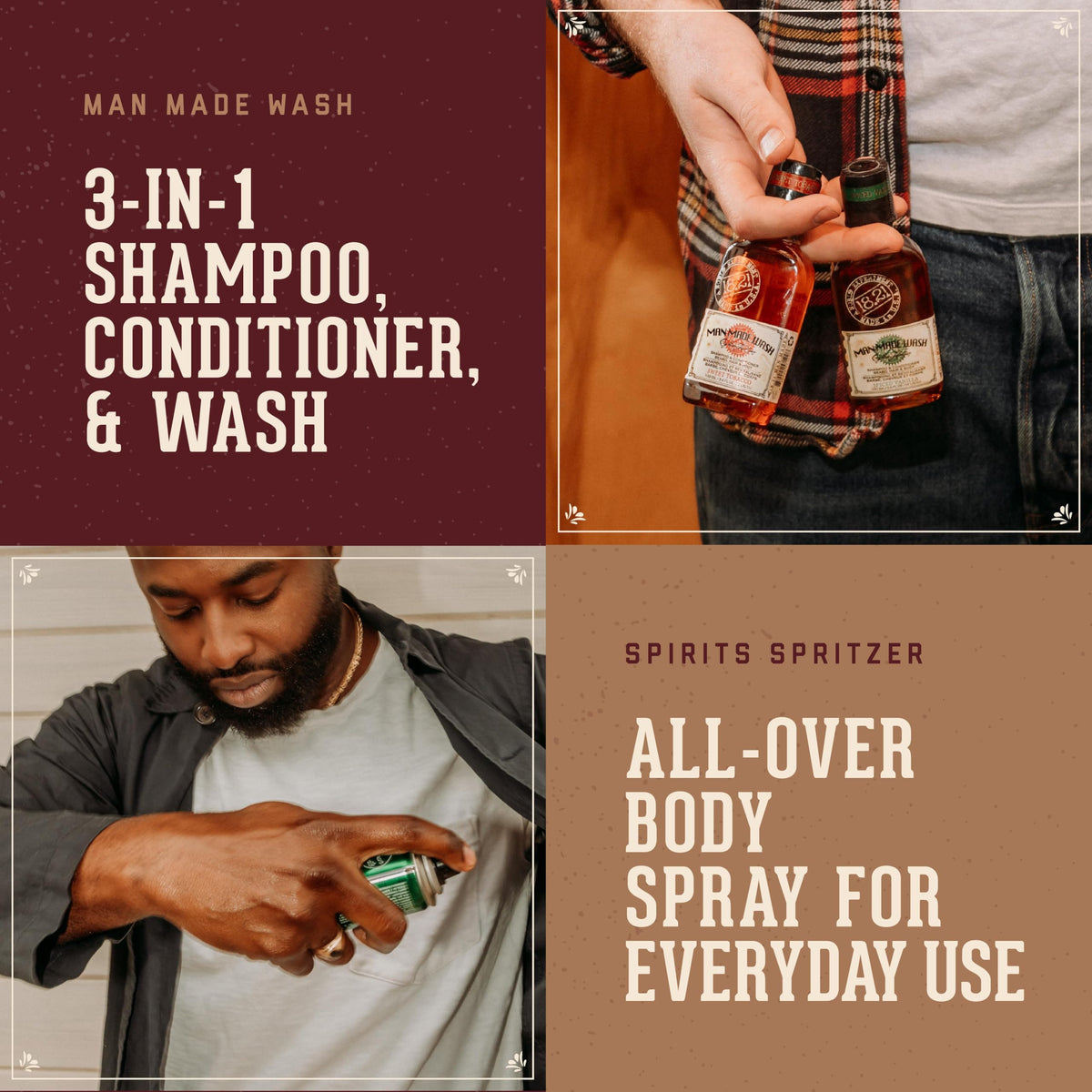 Sienna 18.21 Man Made Original 3-in-1 Body Wash and Spirit Spritzer 2-Set Bundle, All Hair & Skin Types for Men, Strengthens and Moisturizes in a Manly Aroma