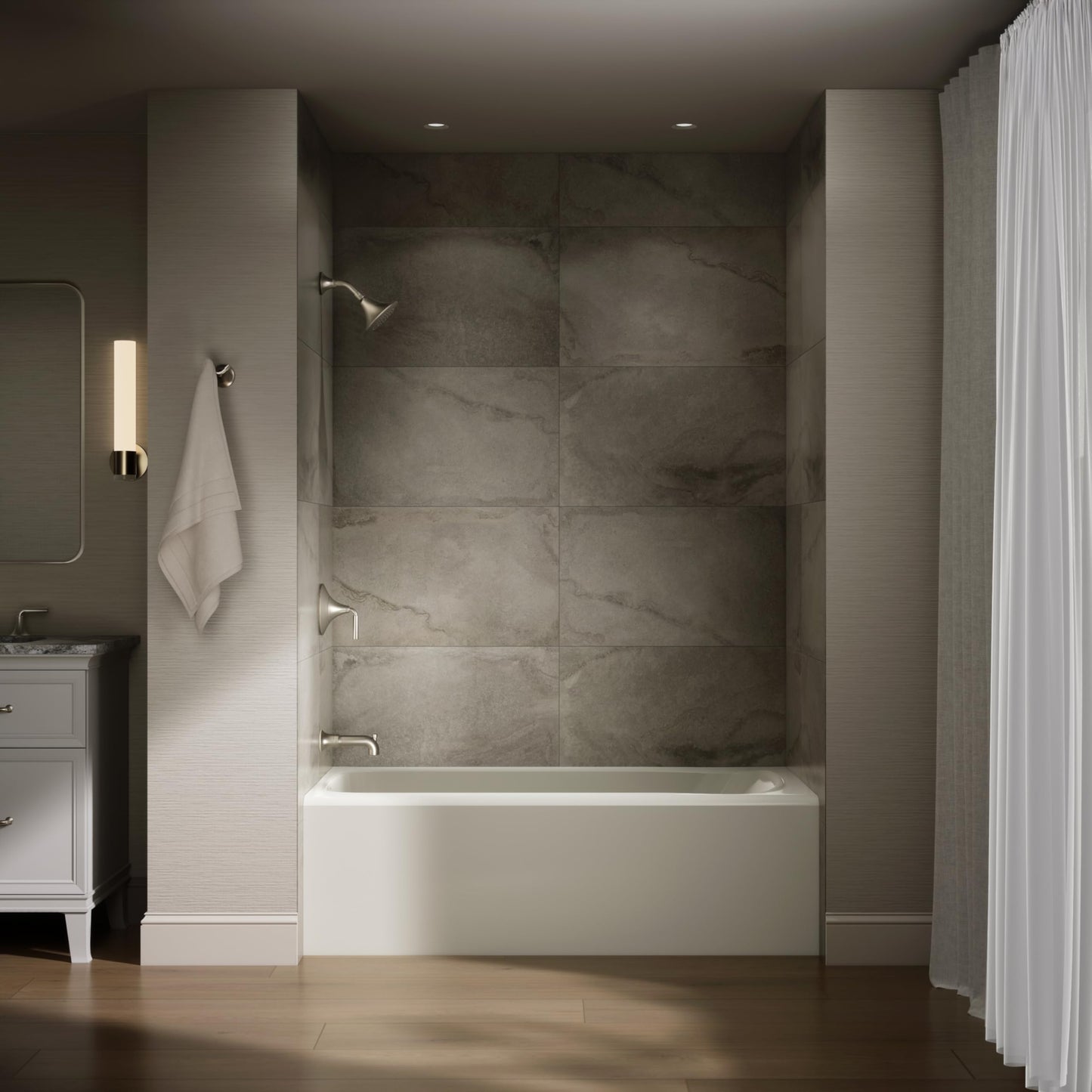 Dark Slate Gray Kohler 25830-LA-96 Avec® 60" x 30" alcove bath, left drain, Biscuit
