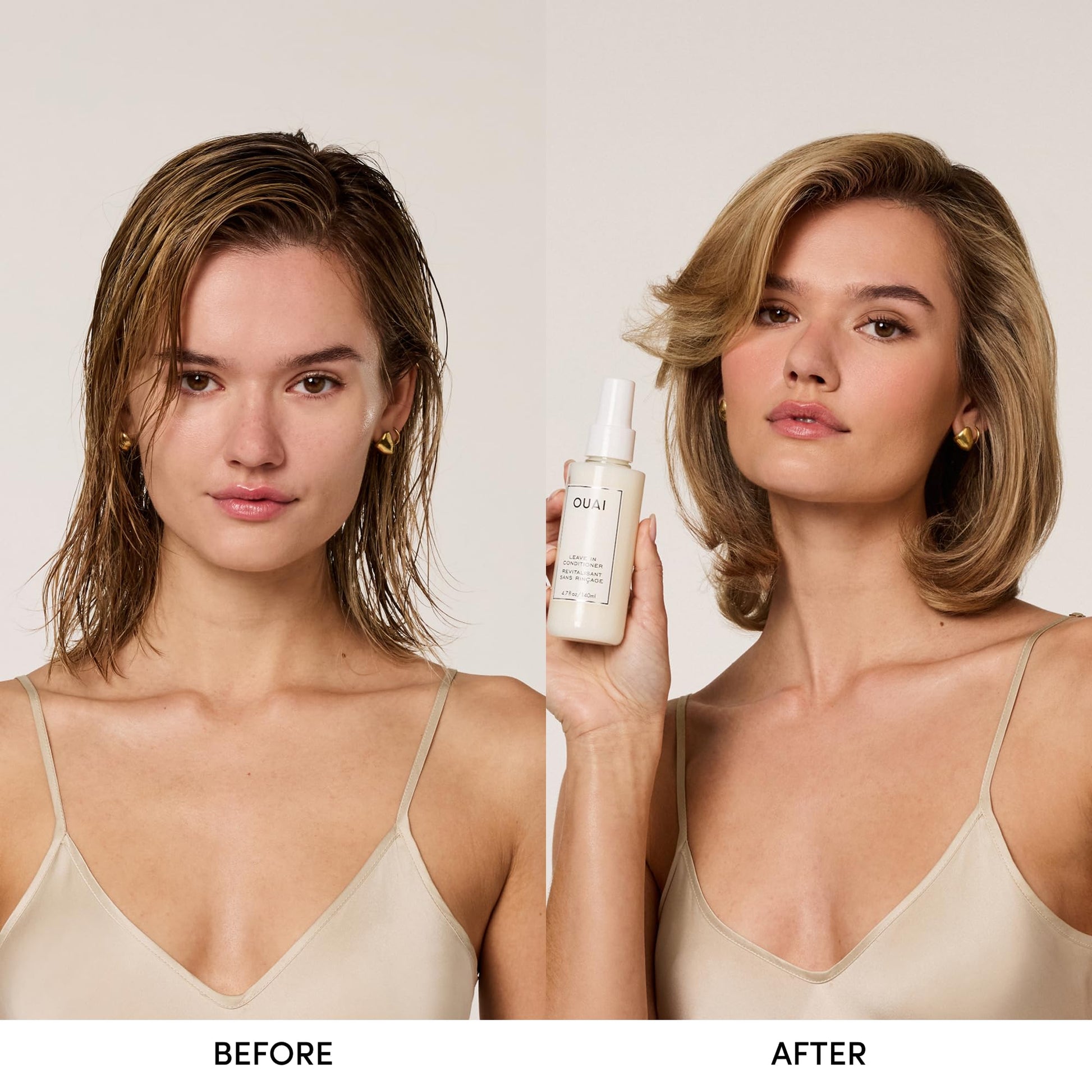 Tan OUAI Leave In Conditioner & Heat Protectant for Hair - Prep Hair for Styling or Use as Detangling Spray to Fight Frizz & Flyaways - No Parabens, Sulfates or Phthalates (1.5 oz)