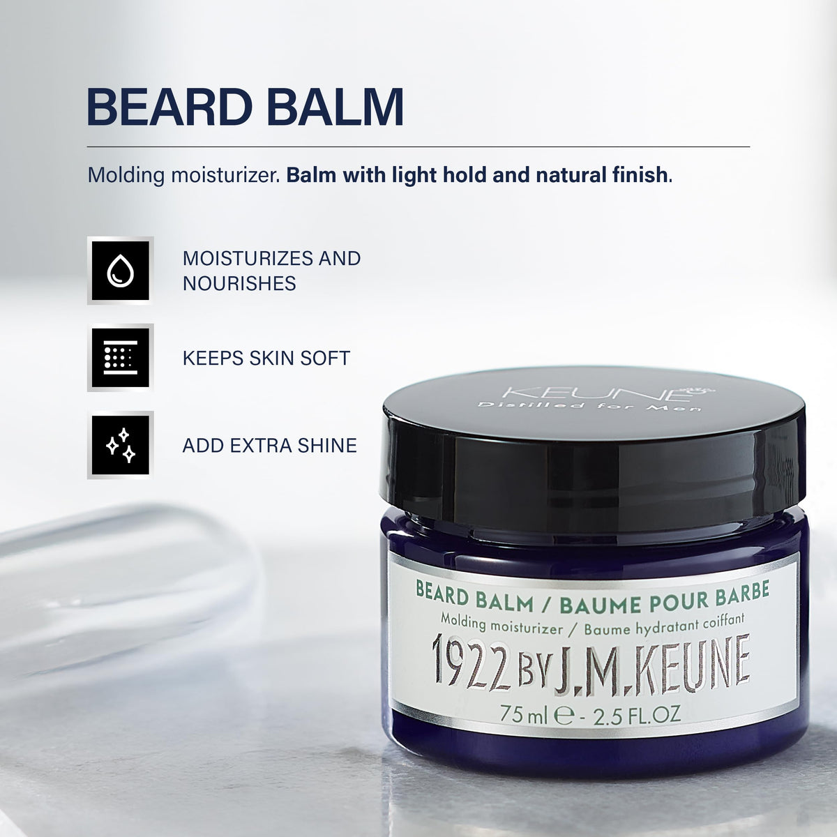 White Smoke 1922 by J.M. Keune Beard Balm, Moisturizing & Conditioning Balm for Beard Care, 2.5 Fl Oz