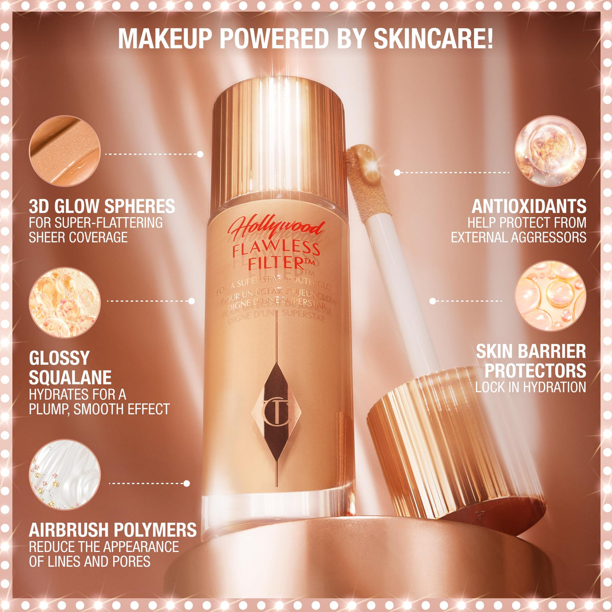 Tan Charlotte Tilbury Hollywood Flawless Filter - Multi‑Use Makeup Primer, Complexion Booster & Illuminating Liquid Highlighter with Sheer Coverage - Smooths & Blurs Skin