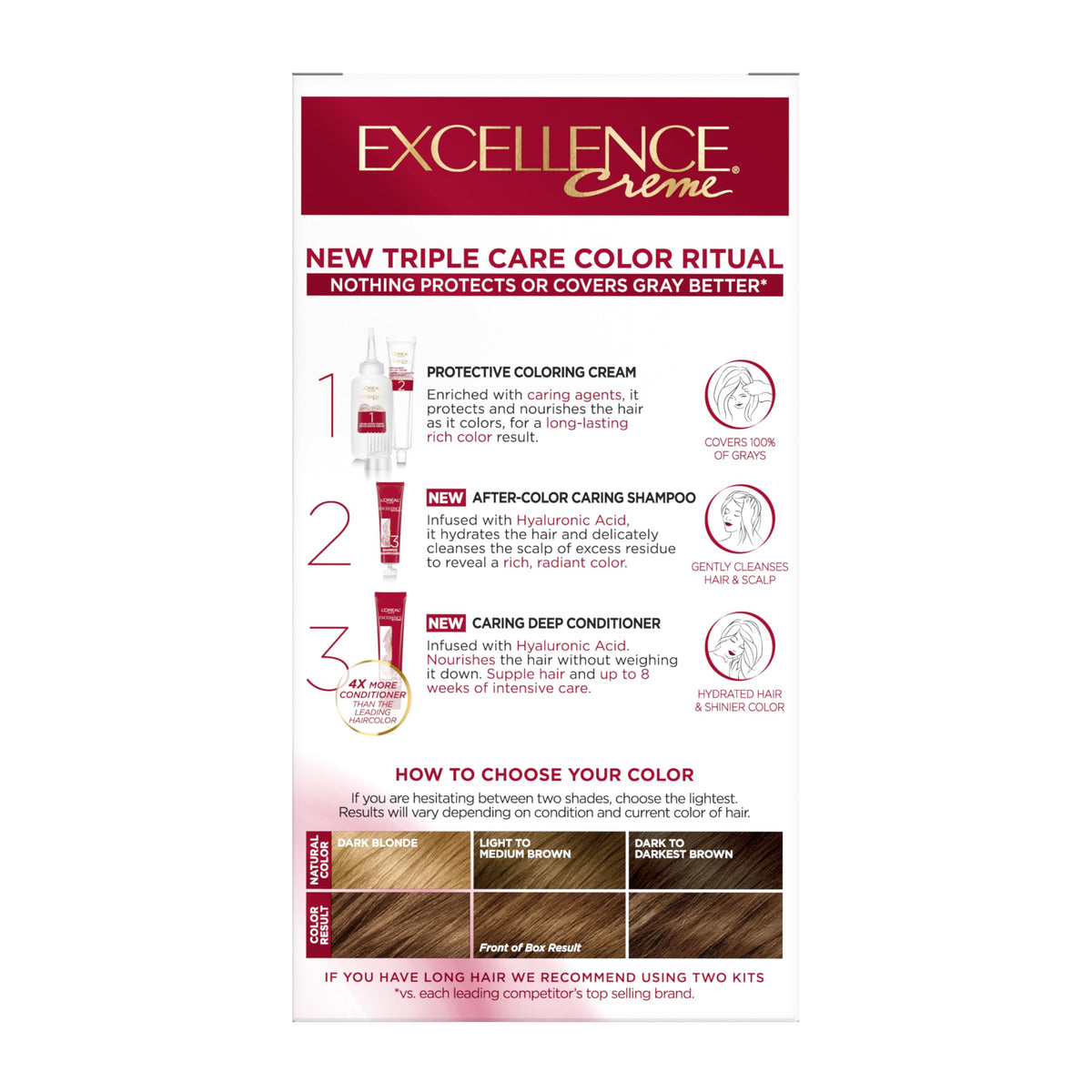 White Smoke L'Oreal Paris Excellence Crème Permanent Hair Dye, Triple Care Hair Color with Hyaluronic Acid for 100% Gray Coverage, 5G Medium Golden Brown, 1 Kit (Packaging May Vary)