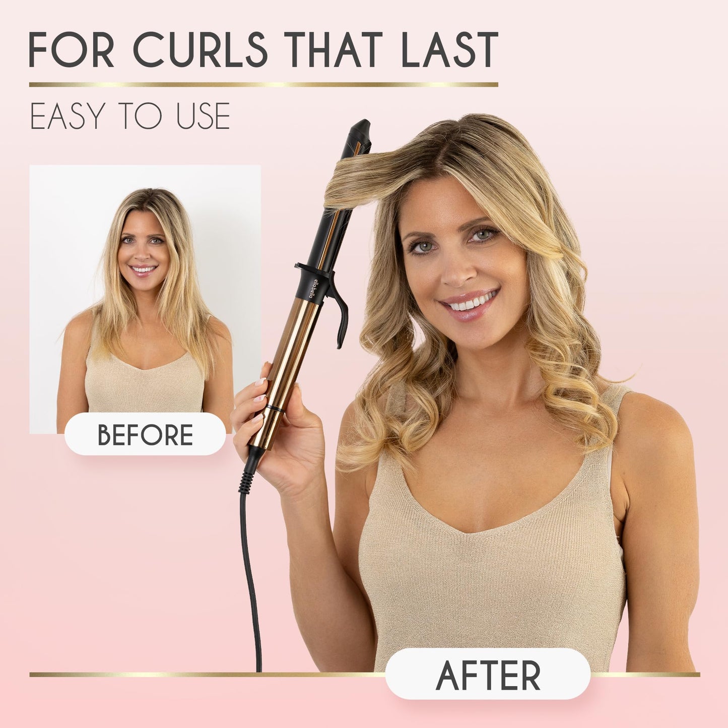 Misty Rose ELLA BELLA® Curling Iron 1 Inch • Professional Hair Curler • Curling Wand • Ceramic Curling Irons • Transform Your Look in Seconds • Suitable for All Hair Types • Say Goodbye to Heat Damage