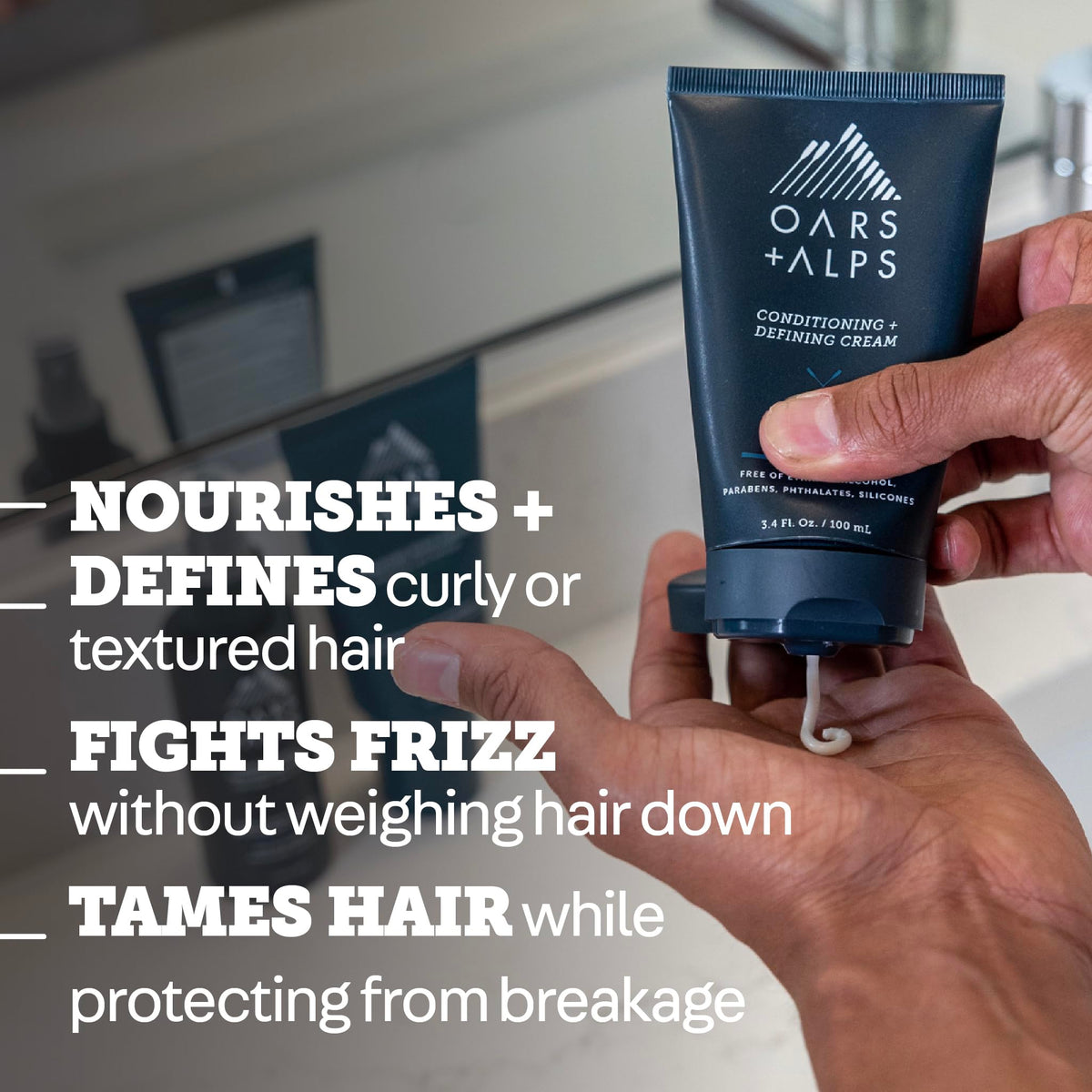 Dim Gray Oars + Alps Conditioning and Defining Cream, Styling Cream to Prevent Dull and Dry Hair, Moisturizing, Hydrating, Sofetening Hair Lotion with Argan Oil & Chia Seed Oil, 3.4oz