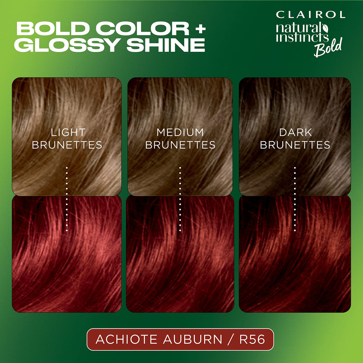 Dark Green Clairol Natural Instincts Bold Permanent Hair Dye, R56 Achiote Auburn, 1 Pk