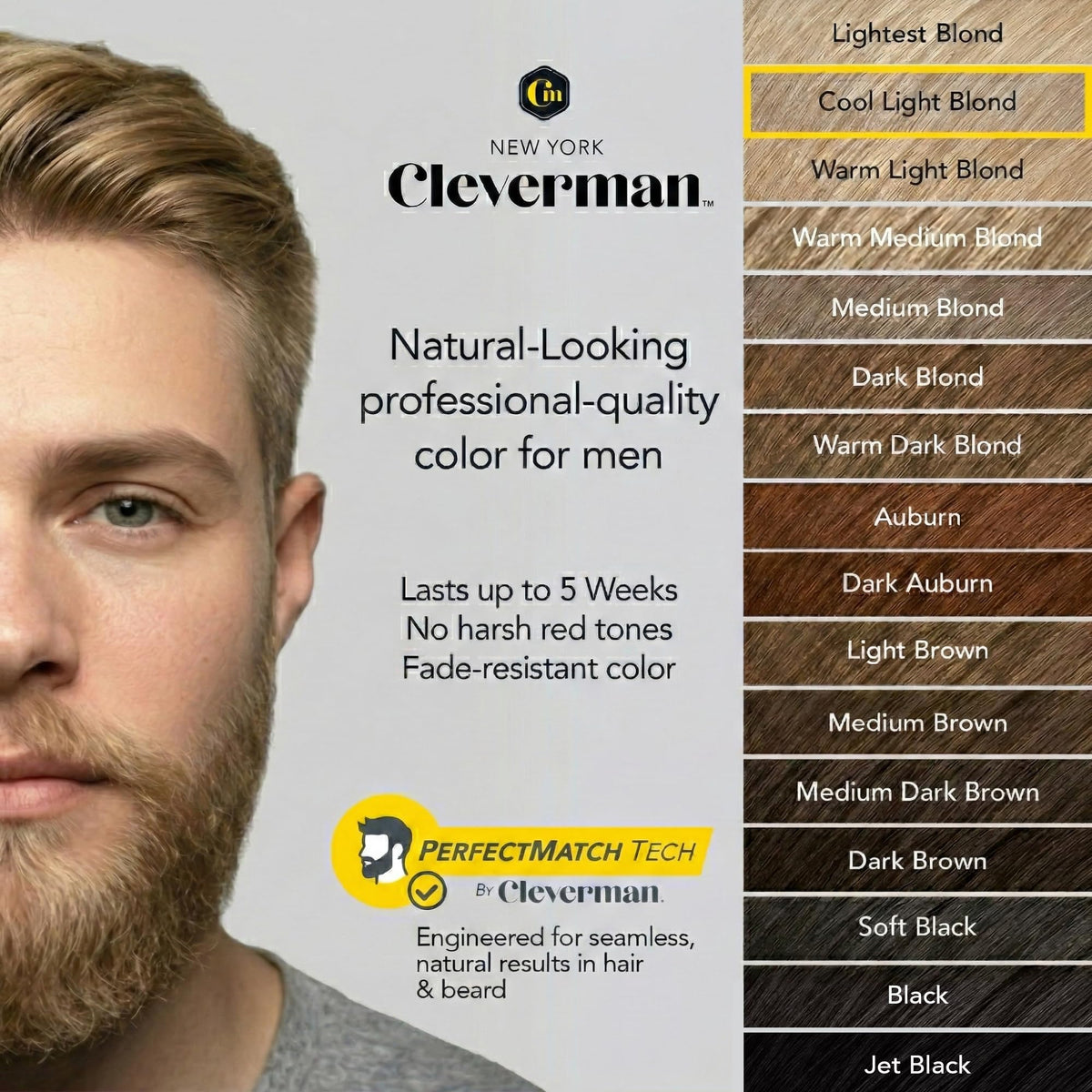Light Gray Cleverman Hair & Beard Dye for Men, Blond, Reusable, Up to 7 uses (Cool Light Blond, 2 Ounce (Pack of 1))
