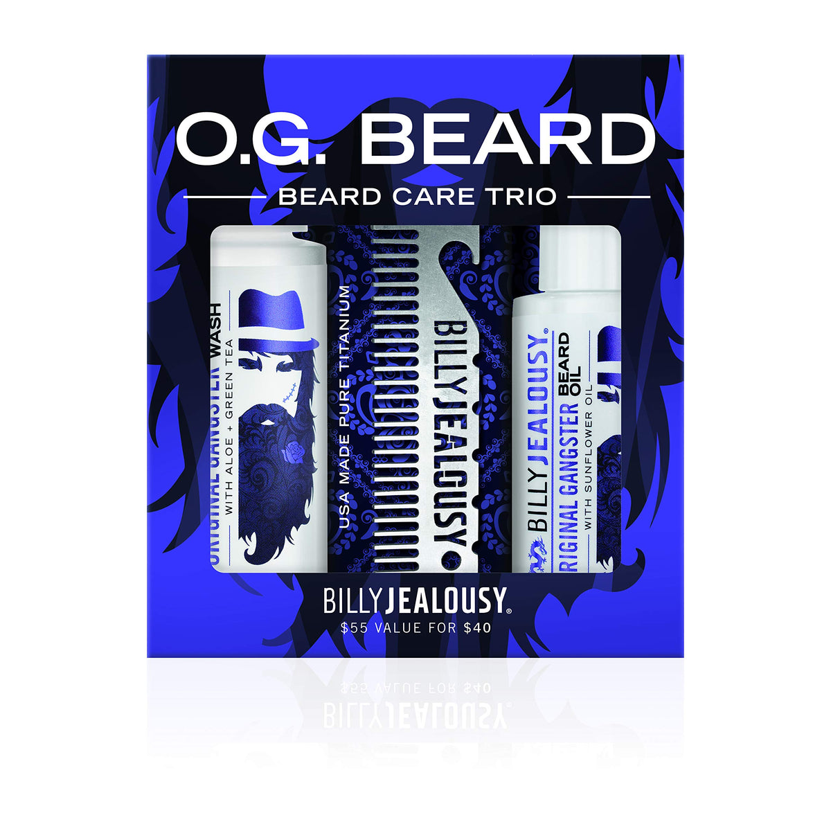 Black Billy Jealousy Original Gangster Beard Kit with Trave Size Beard Wash, Oil and Titanium Keychain Comb to Cleanse, Stengthen & Soften Facial Hair, Oud Wood Scent