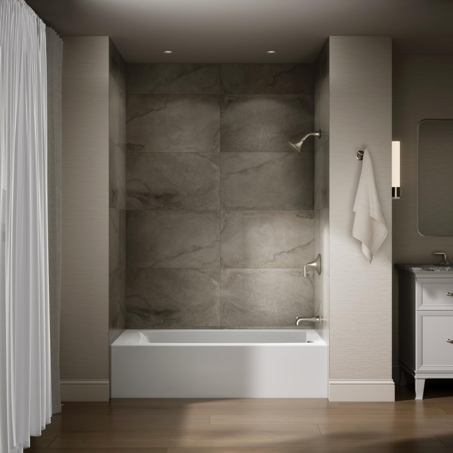 Dark Slate Gray Kohler 26108-RA-0 K-26108-RA-0 Entity 60" x 32" Alcove Bath, Right Drain, White