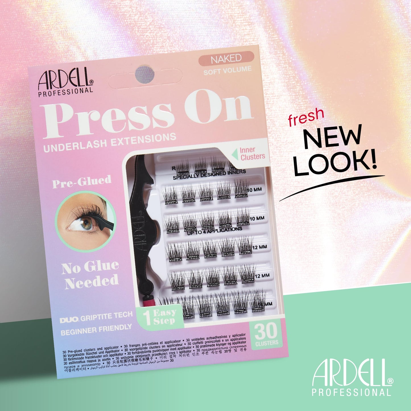 Light Green Ardell Naked Press On Lashes Pre-Glued Underlash Cluster Eyelash Extensions - Self Adhesive Eyelashes, Soft Volume, No Glue Needed Lash Clusters, DIY Lash Extension Kit