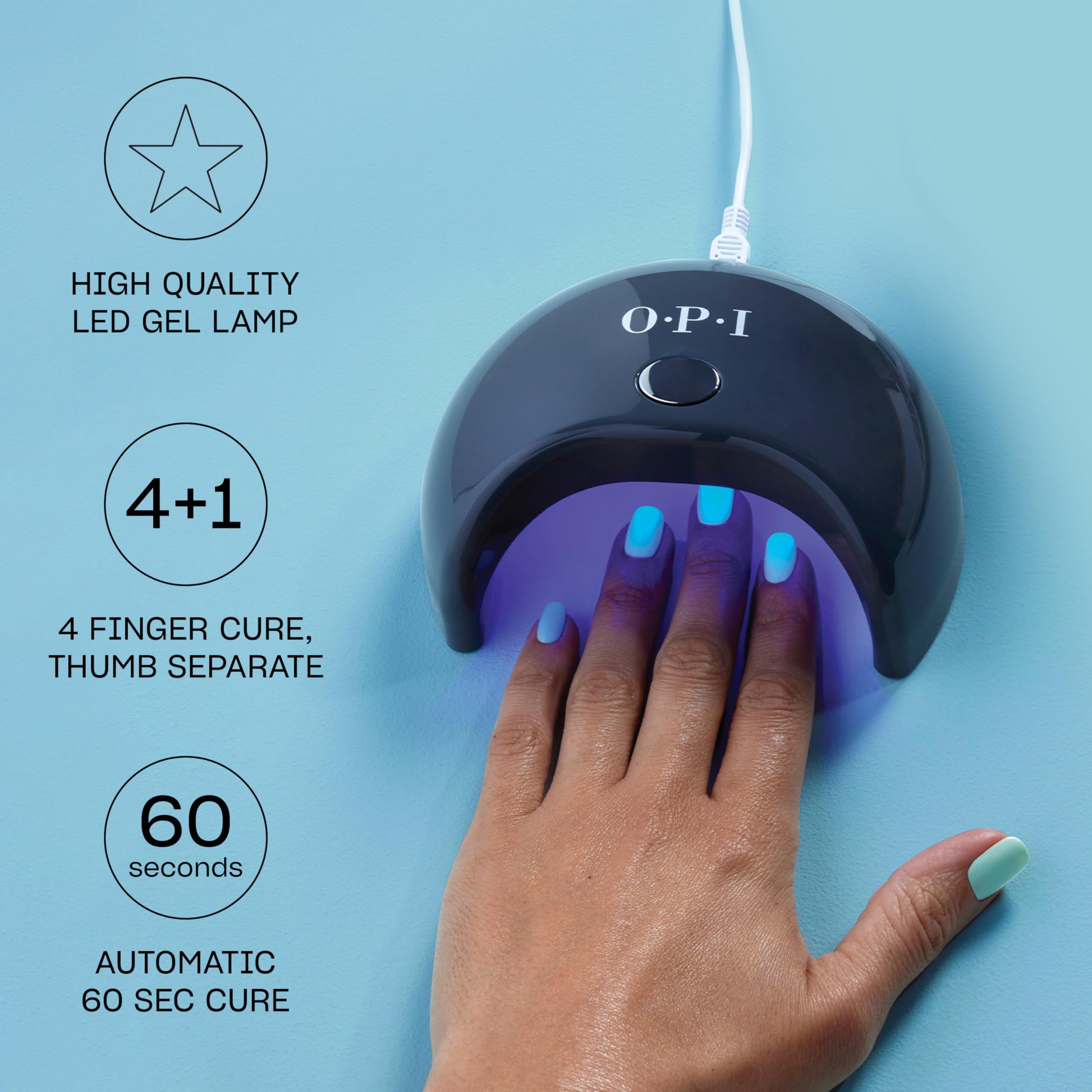 Light Steel Blue OPI GELement LED Curing Lamp for Gel Nail Polish | DIY Professional Salon Quality Manicure Results | 4 Finger Design & Mirrored Interior for Curing | 60 Second Timer