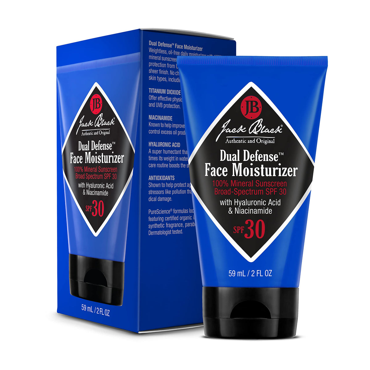White Smoke Jack Black Dual Defense Mens Face Moisturizer with SPF 30, 2 Fl Oz