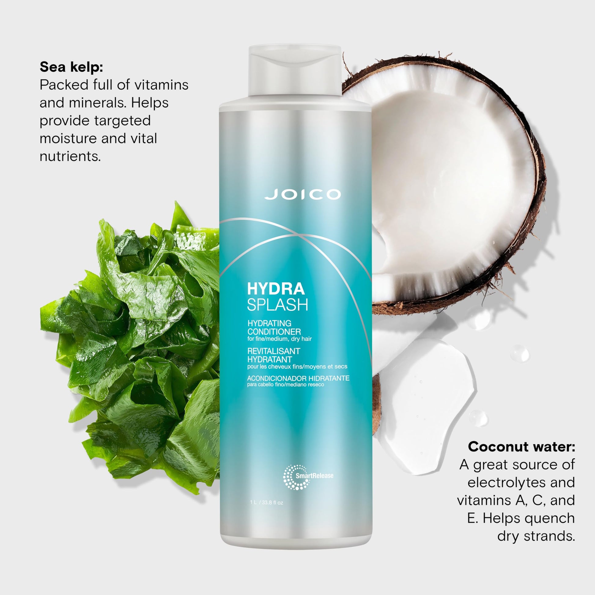 Lavender Joico HydraSplash Hydrating Conditioner | For Fine, Medium, Dry Hair | Replenish Moisture | Add Hydration & Softness | With Sea Kelp & Coconut Water | 33.8 Fl Oz