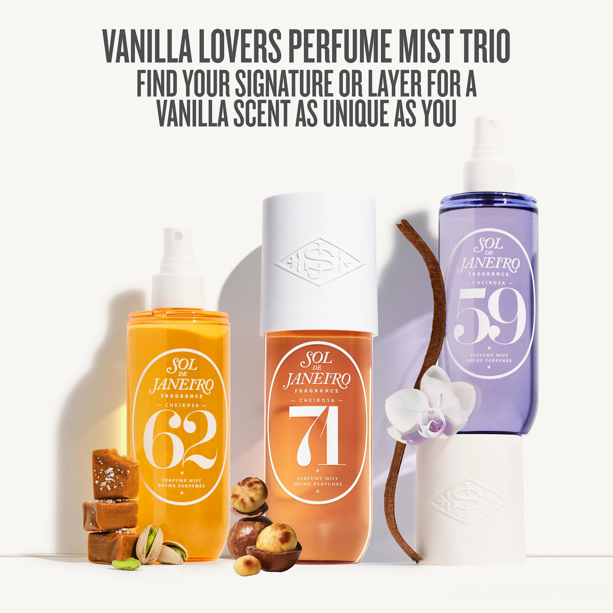 White Smoke Sol de Janeiro Vanilla Lovers Perfume Mist Bundle - Cheirosa 62, 71, & 59
