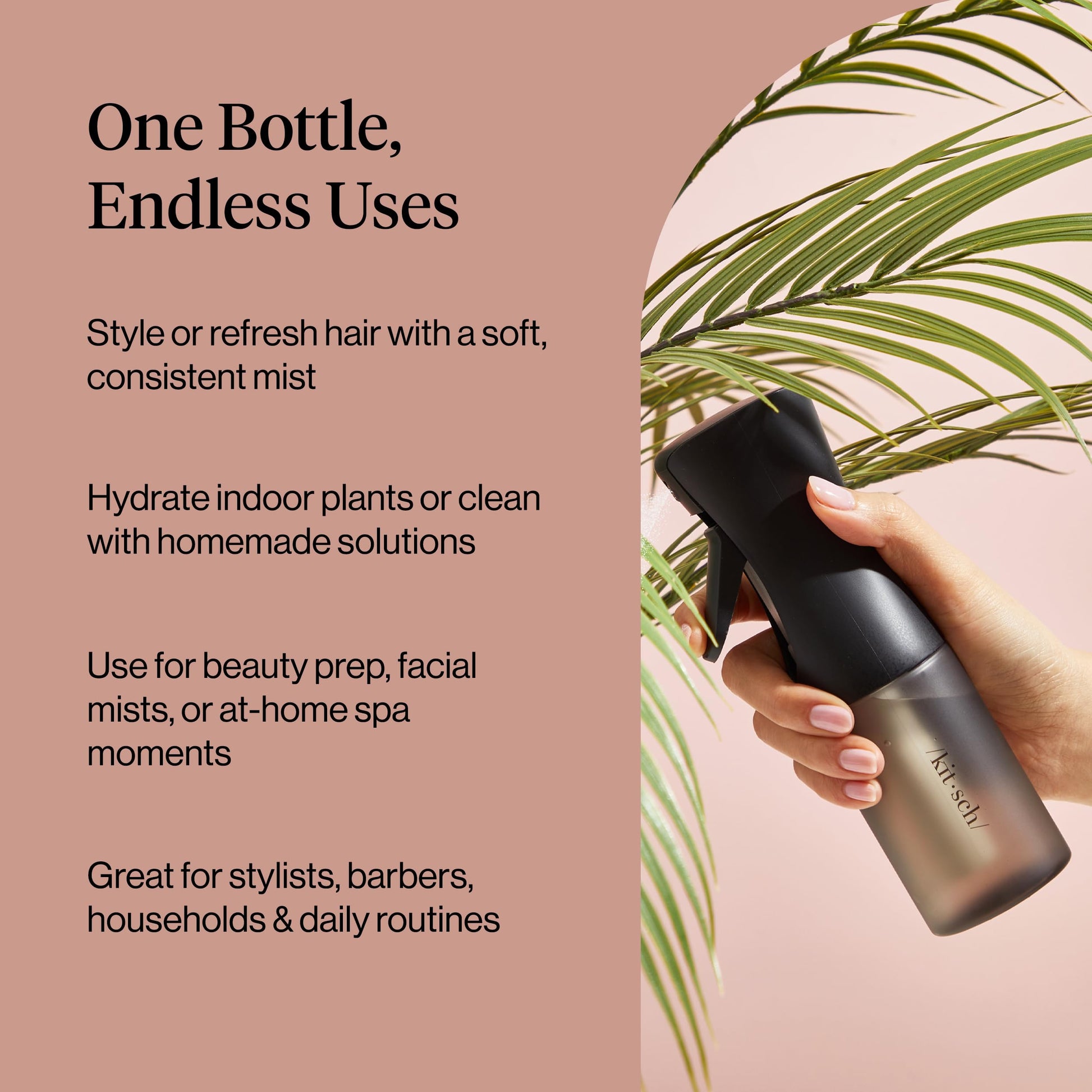 Rosy Brown Kitsch Continuous Spray Bottle for Hair – Fine Mist Water Mister & Water Spray Bottle – Recycled Hair Spray Bottle – Spray Bottles for Cleaning, Styling, Plants & More – Black, 150ml