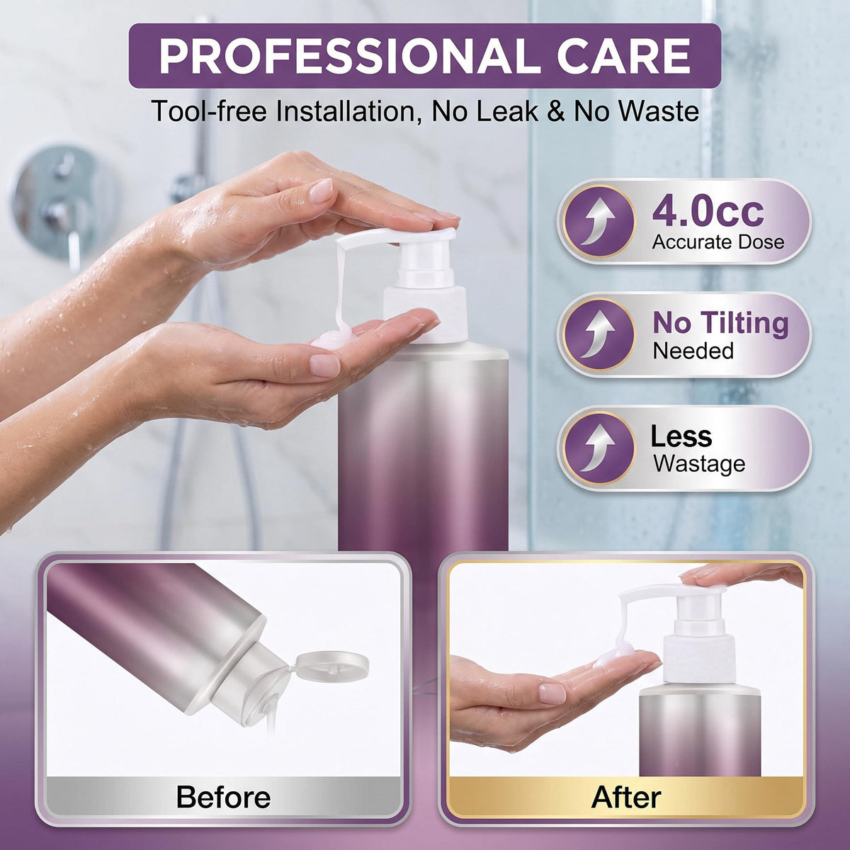 White Smoke 2 Pack Pump Dispenser Compatible with Joico Shampoo and Conditioner 1 L/33.8 Fl Oz Bottle, Liter Pump for Joico Shampoo Purple Clear Twist Lock Dispenser Pump