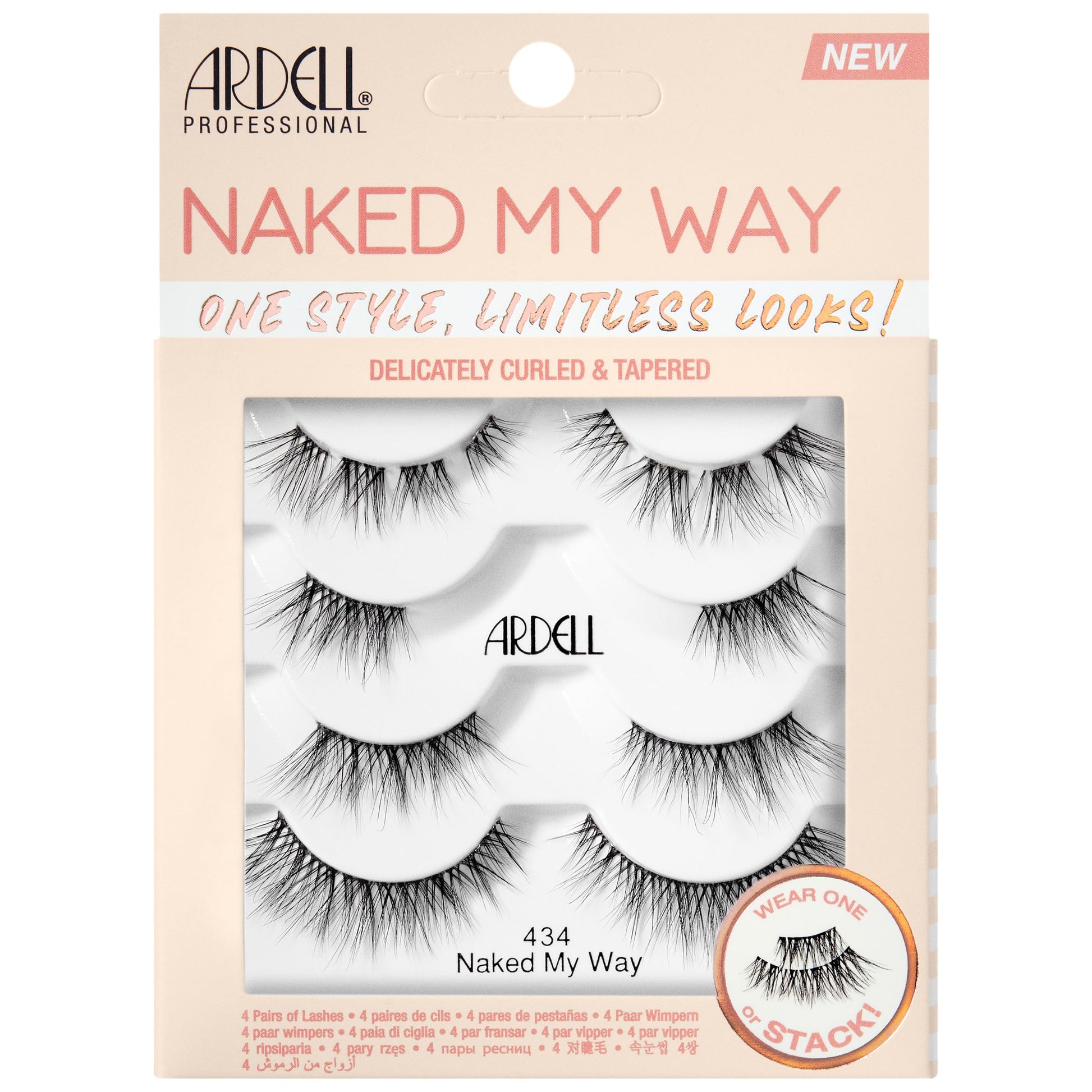 Antique White Ardell False Eyelashes Naked My Way 434 - Natural Look, Soft and Lightweight Strip Lashes, 4 Pairs, 1 Pack