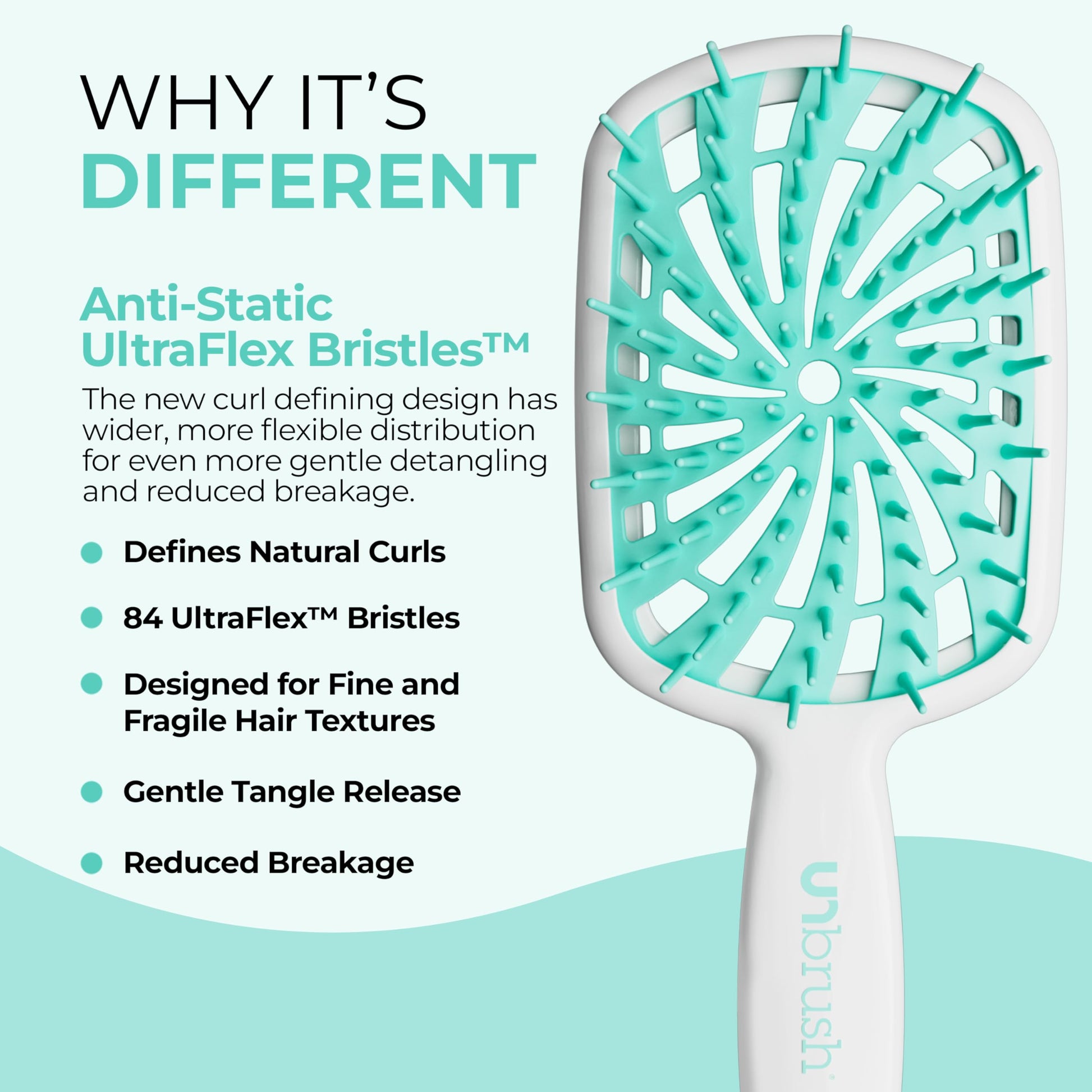 Alice Blue FHI Heat UNbrush Plus — Curly Hair Brush for Gentle & Effective Detangling on Wet or Dry Fragile Hair Types — Detangler Brush w/ 84 UltraFlex Bristles, Ultra-light, Vented, Anti Static Hairbrush
