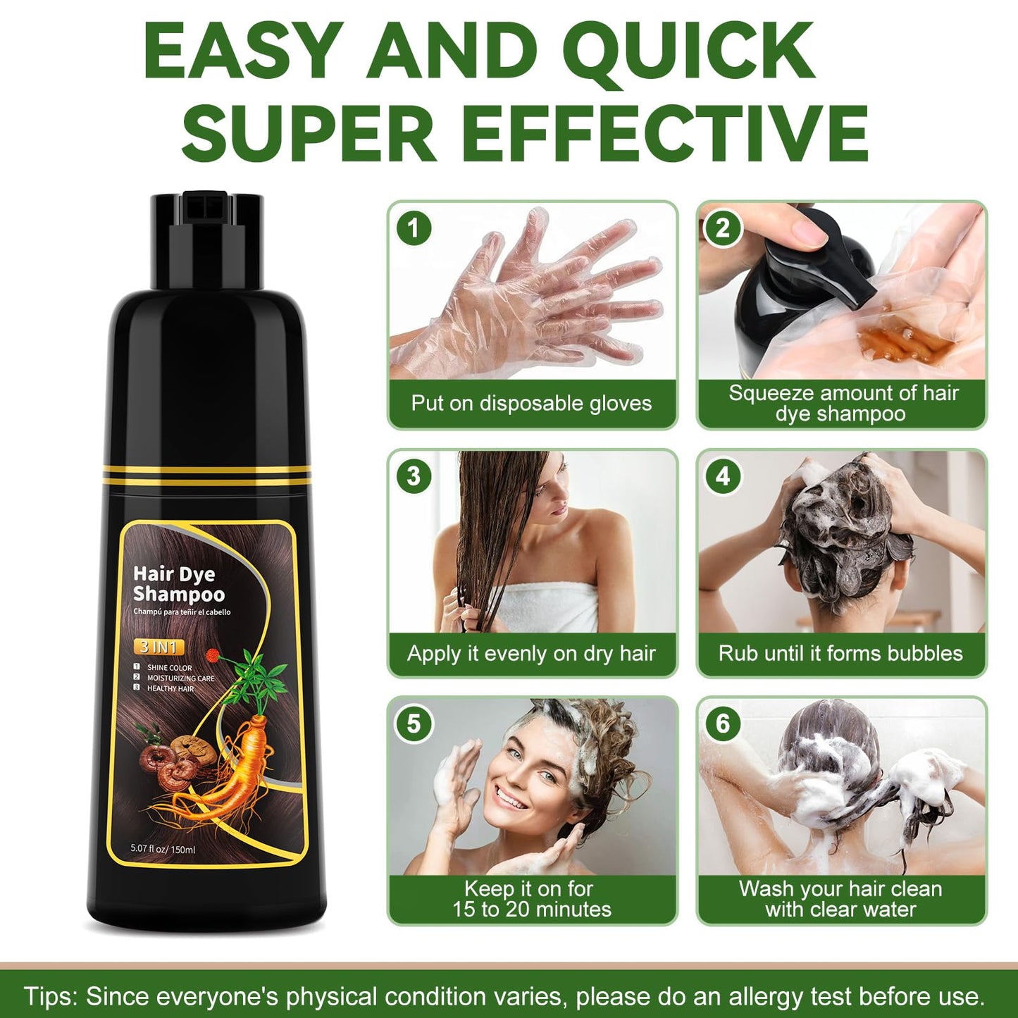 White Smoke Dark Brown Hair Dye Shampoo - Natural Nutrition for Gray Hair Coverage, 3 in 1 Shampoo for women, Semi Permanent Hair Color for Instant, Lasts 30 Days/Natural herbal Ingredients, 150 ML/5.07 OZ