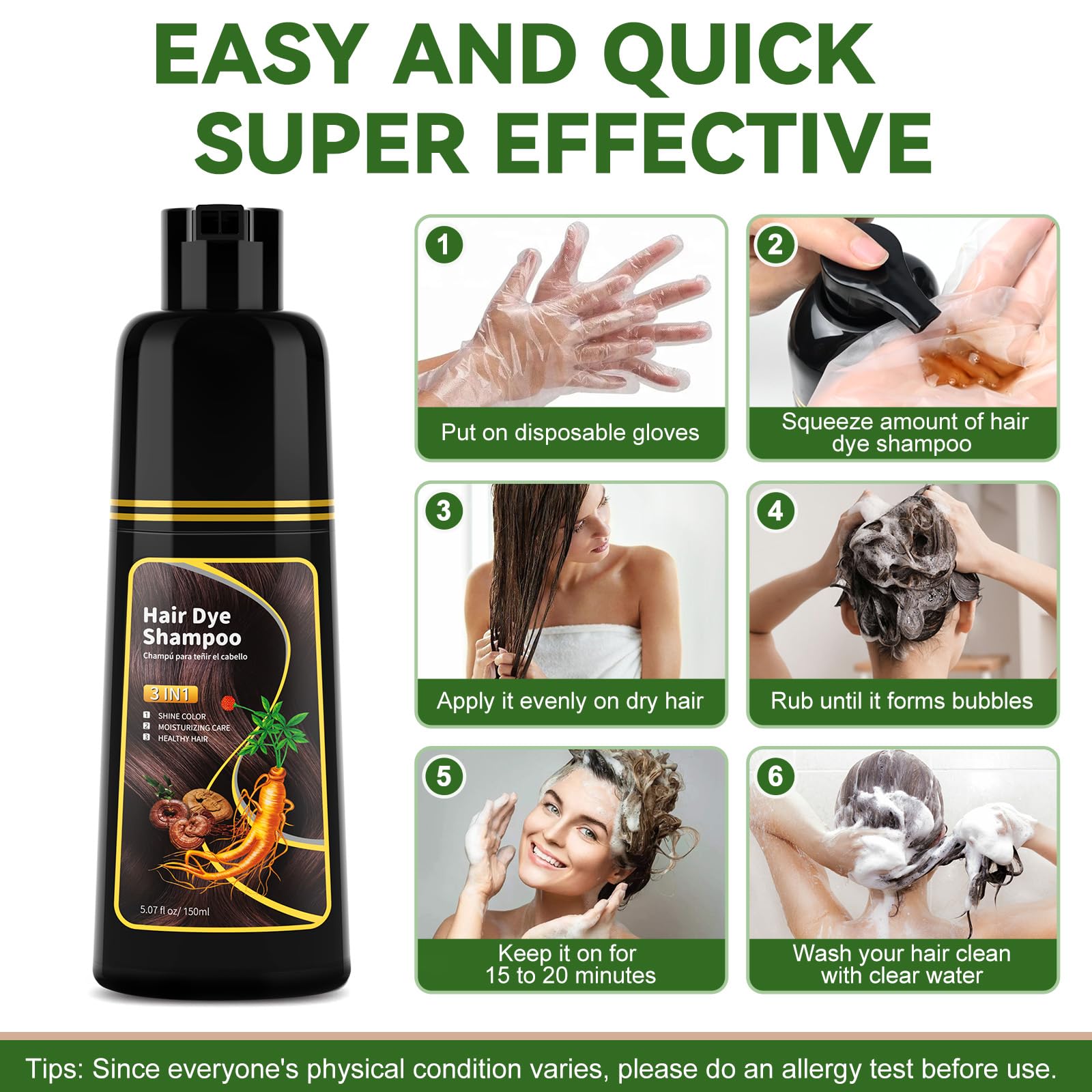 White Smoke Dark Brown Hair Dye Shampoo - Natural Nutrition for Gray Hair Coverage, 3 in 1 Shampoo for women, Semi Permanent Hair Color for Instant, Lasts 30 Days/Natural herbal Ingredients, 150 ML/5.07 OZ