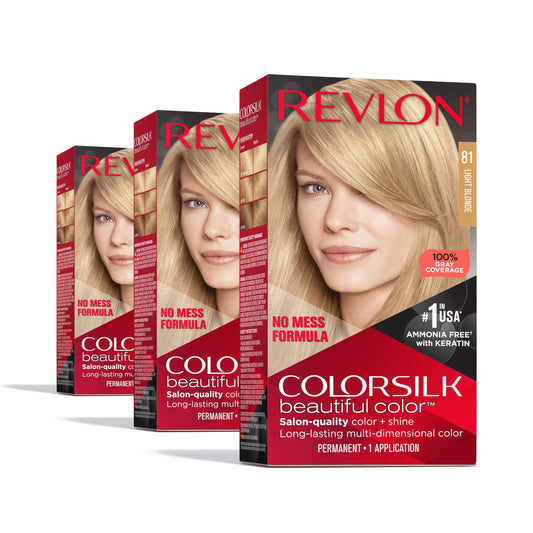 White Smoke Revlon Colorsilk Beautiful Color Permanent Hair Color, (OLD VERSION) 81 Light Blonde (Pack of 3)
