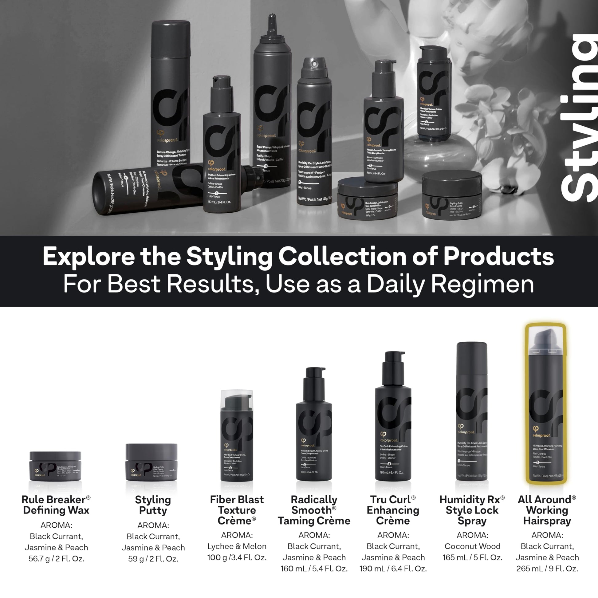 White Smoke Colorproof All Around Working Hair Spray 9 Fl. Oz. Hair Spray Flexible Hold with Black Currant, Jasmine & Peach Scent, Sulfate Free Hairspray