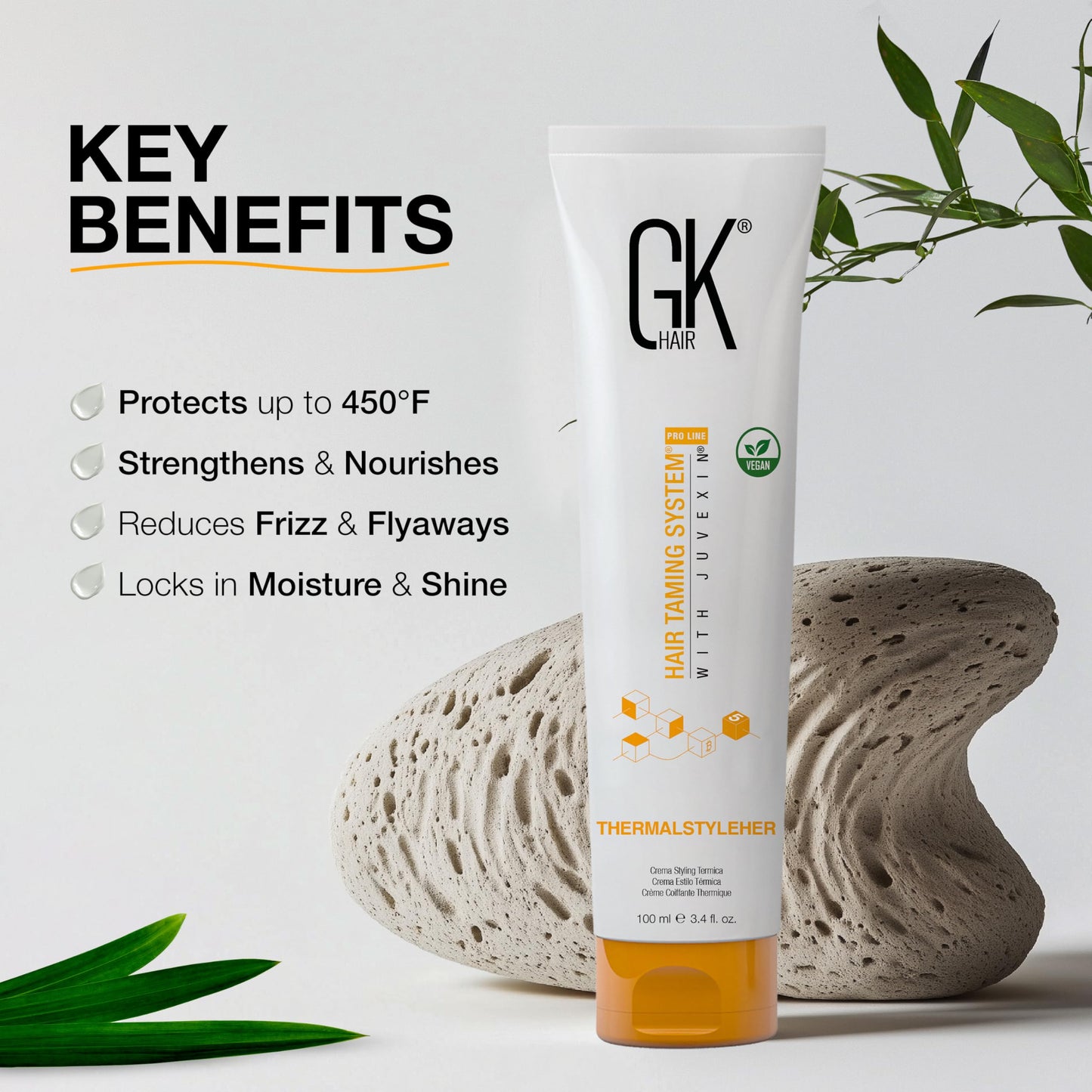 Light Gray GK HAIR Thermastylher Cream 3.4 oz – Heat Protectant Styling Cream, Blow Dry Cream for Frizz Control, Smooth & Strengthen Hair, Heat Protection for All Hair Types