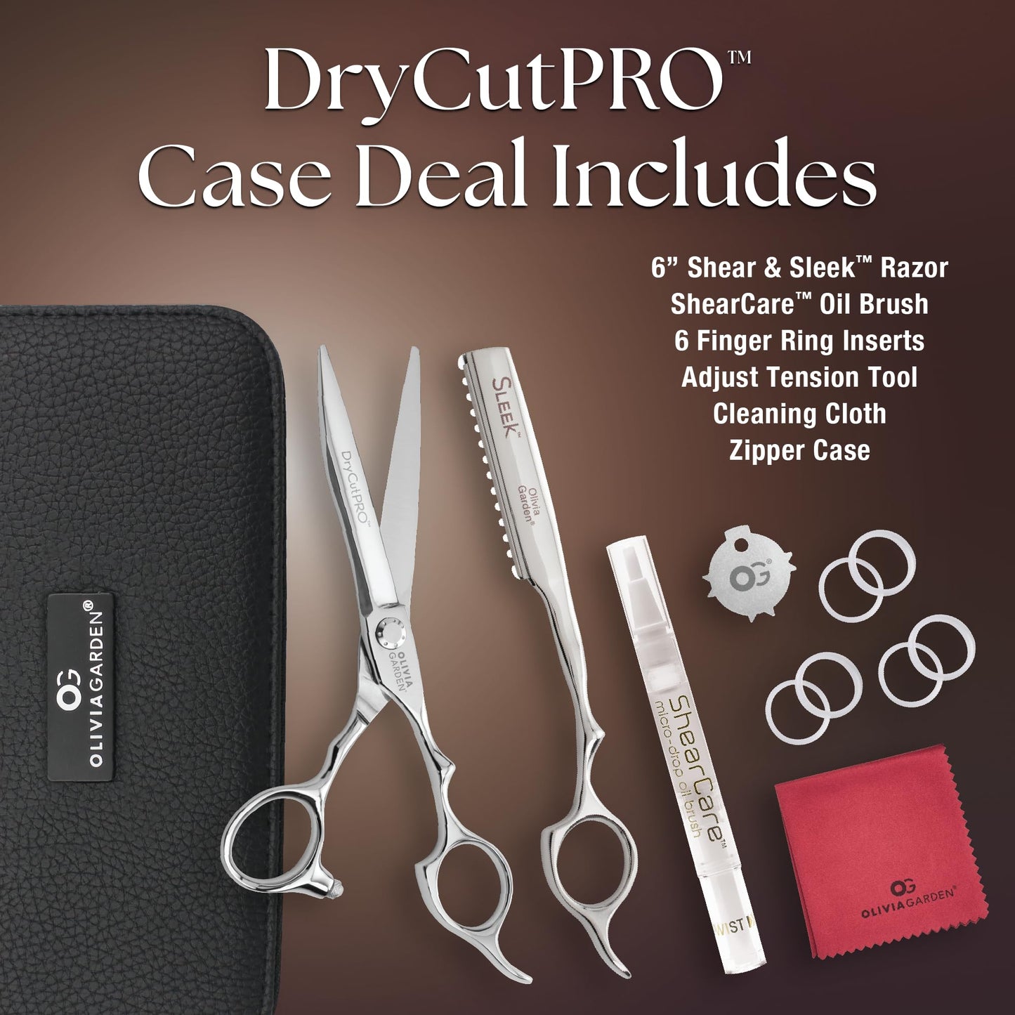 Dark Slate Gray Olivia Garden DryCutPRO intro case 6" shear contains: DC-60, Sleek razor, oil pen, cleaning cloth & zipper case