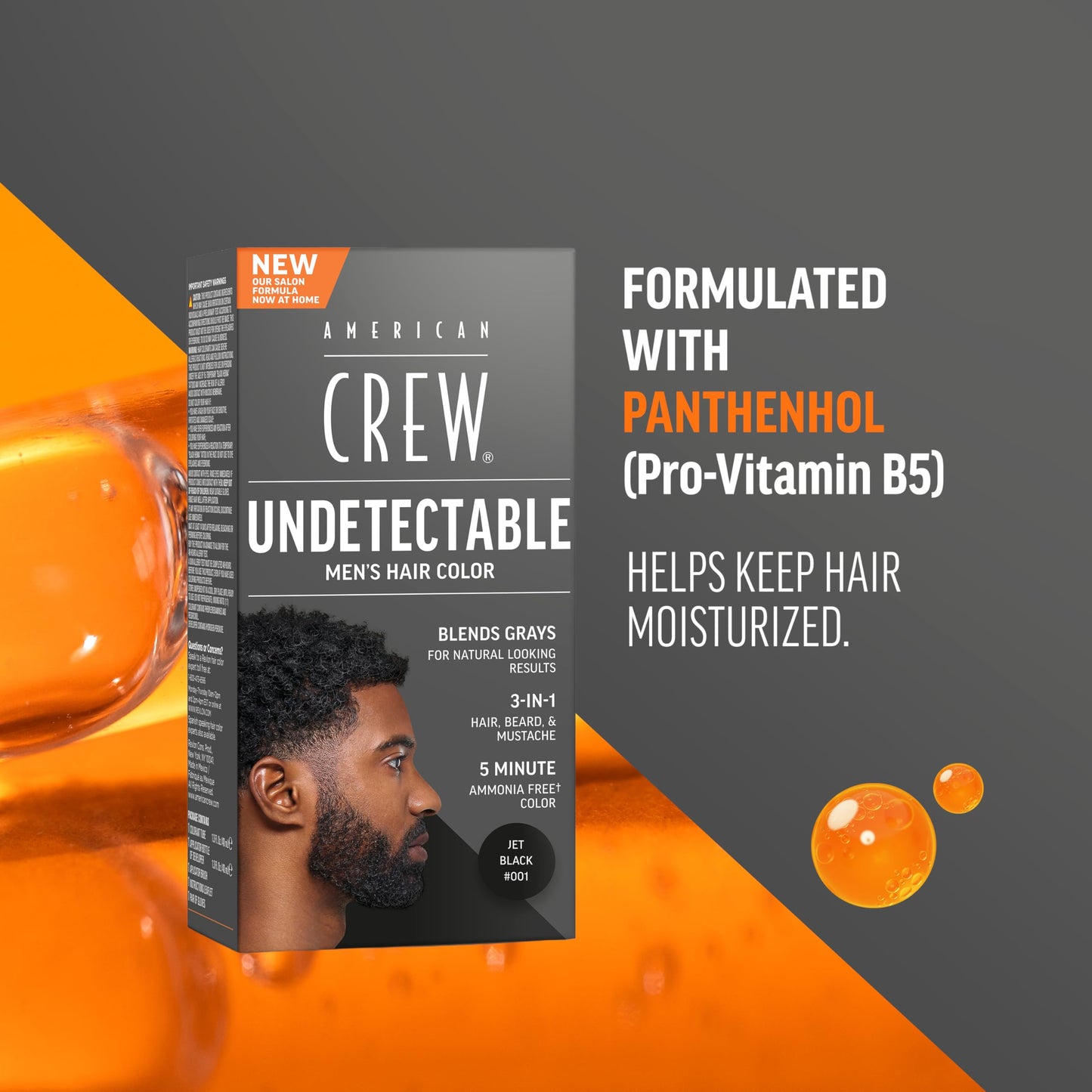 Dim Gray American Crew Undetectable Men's Hair Color | Black Demi-Permanent Hair Dye | Natural-Looking Gray Coverage for Men, 001 Black, 1 pack