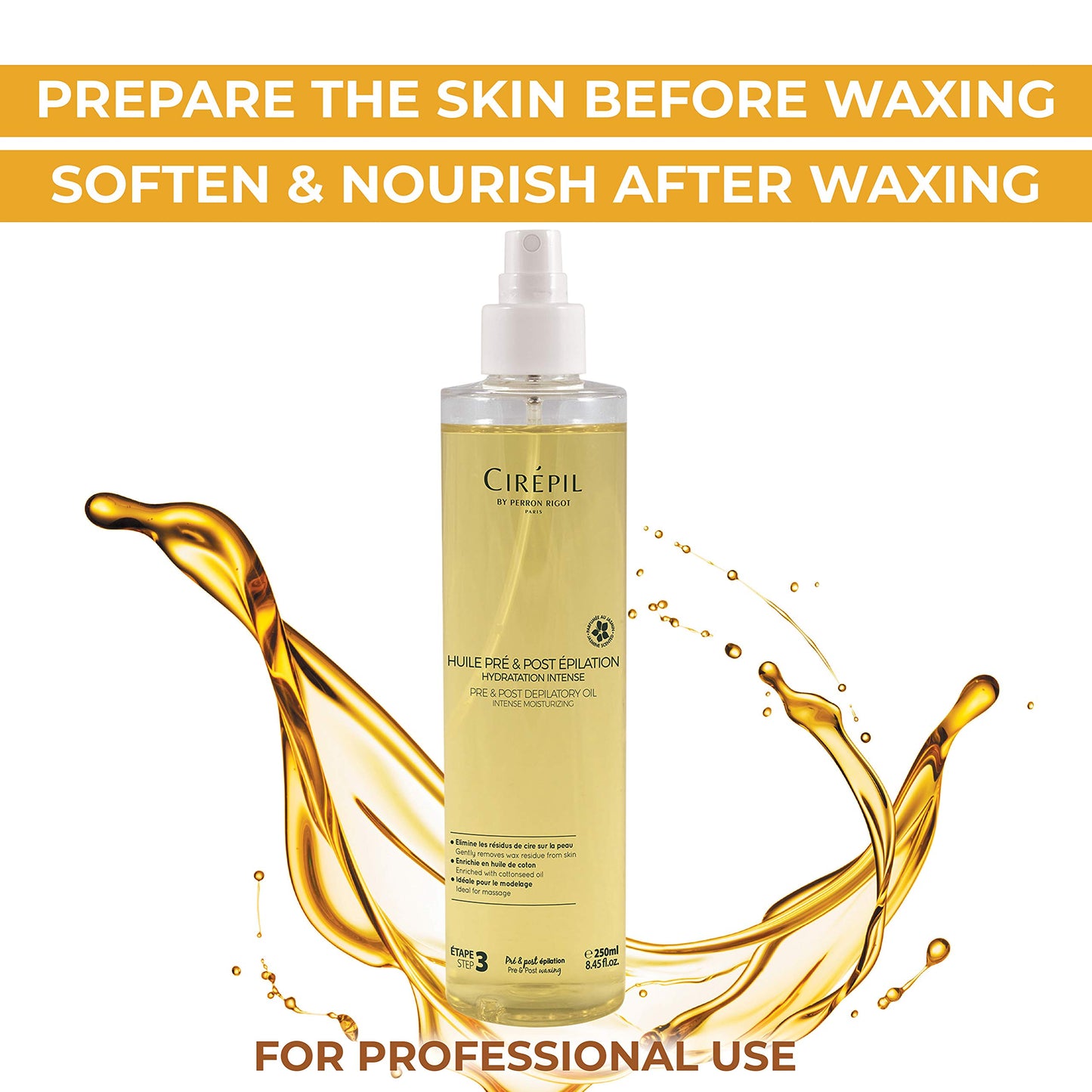 White Smoke Cirepil - Pre & Post Depilatory Oil - Protects Skin for Comfortable Waxing & Removes Wax Residue - Soothing Jasmine Scented Formula - Professional Oil Bottle, 250ml