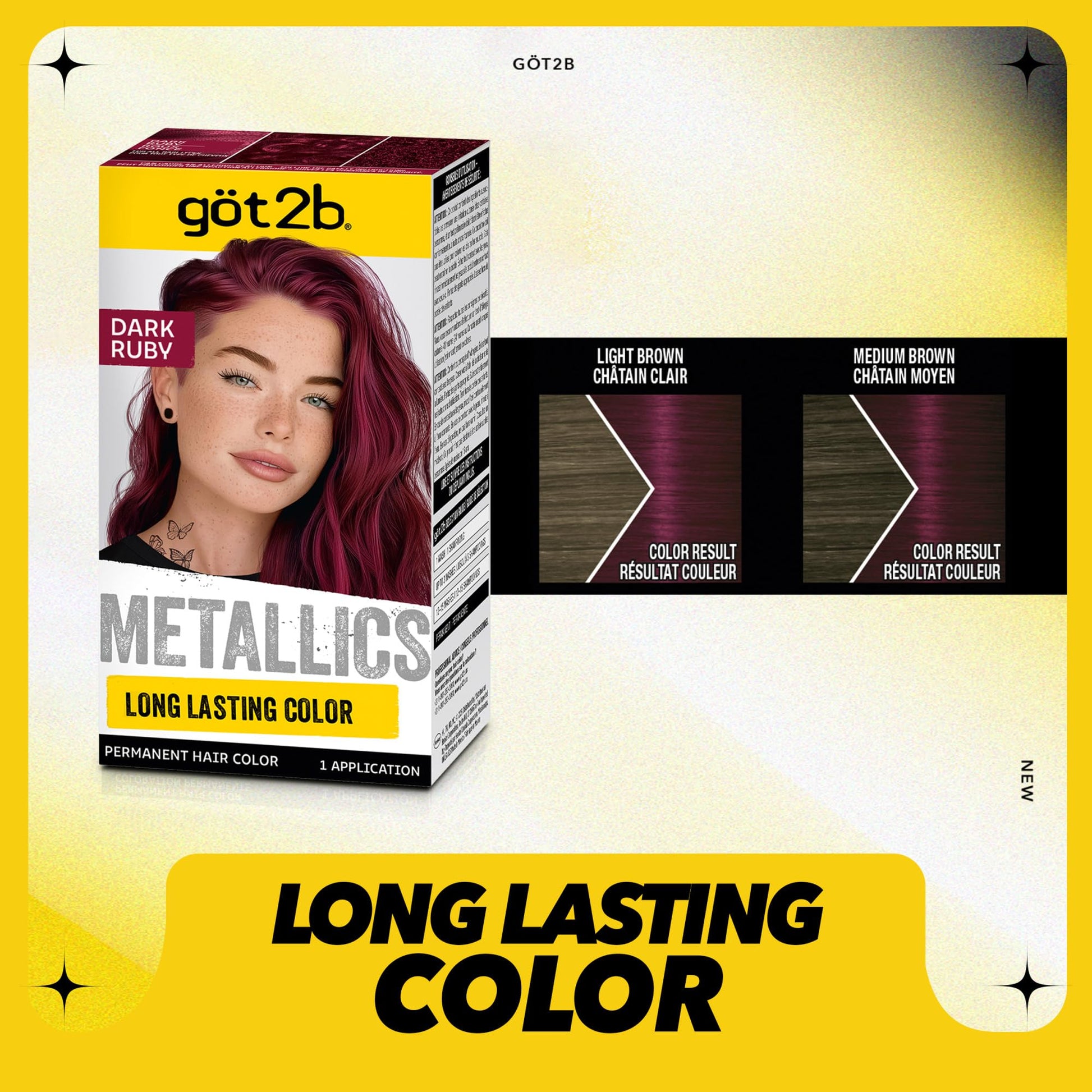 Seashell got2b Metallics Permanent Hair Dye, Dark Ruby M68, Hair Color for Women & Men, Formulated with Metallic-Shine Booster for Cool, Shimmering Tones, Lasts Up to 30 Washes, 1 Kit