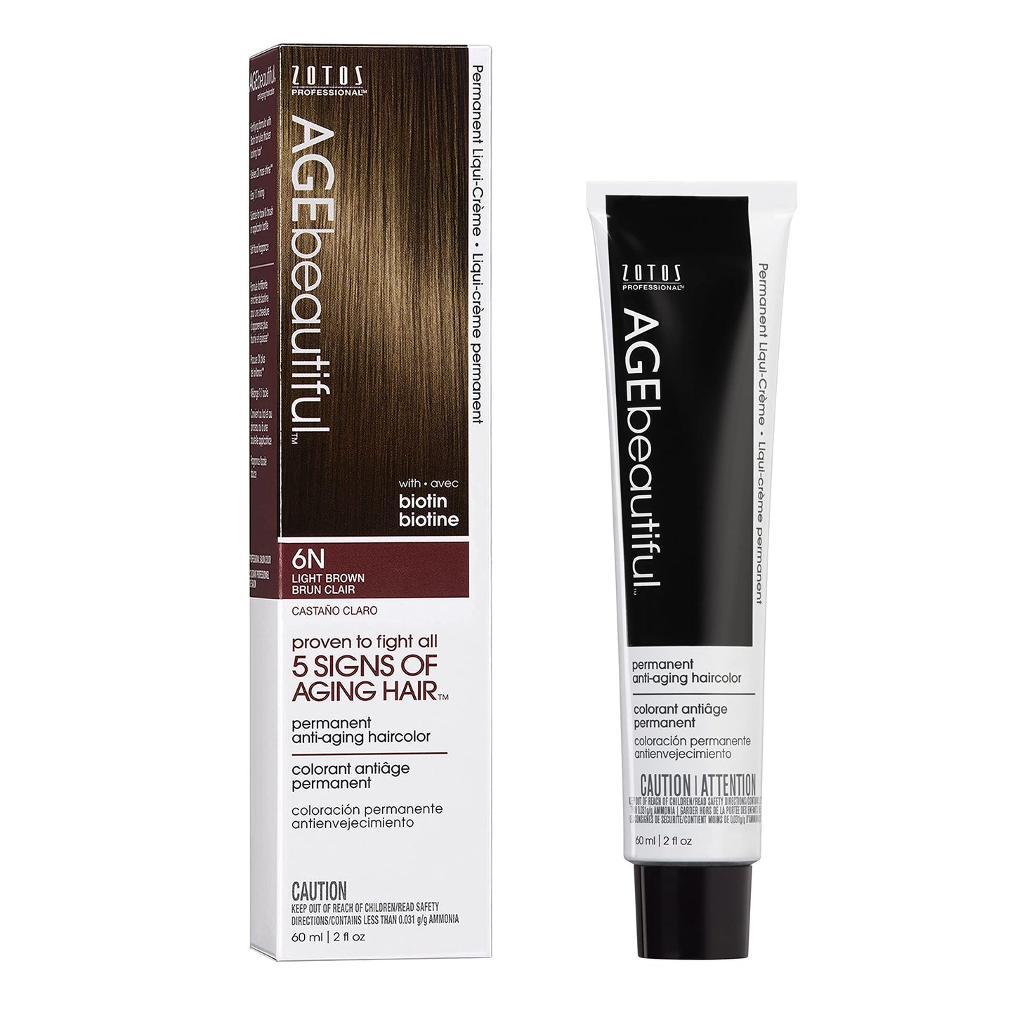 White Smoke AGE beautiful Permanent Hair Color Dye Liqui Creme | 100% Gray Coverage | Anti-Aging Haircolor | Biotin for Thicker, Fuller Hair | Professional Salon Coloring | 6N Light Brown