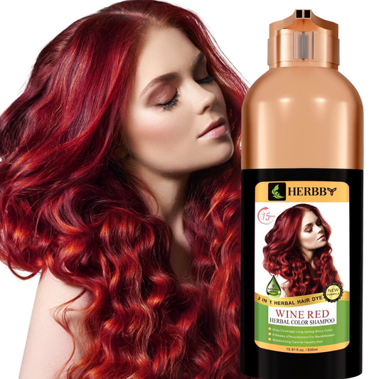 White Smoke HERBBY Hair Color Shampoo for Gray Hair Coverage&Color Transform with 9 Herbal Extracts –Long Lasting(6-8 Weeks),Shiny,Evenly Colored,Instant Hair Dye Shampoo&Conditioner, 500 Ml (WINE RED COLOR)