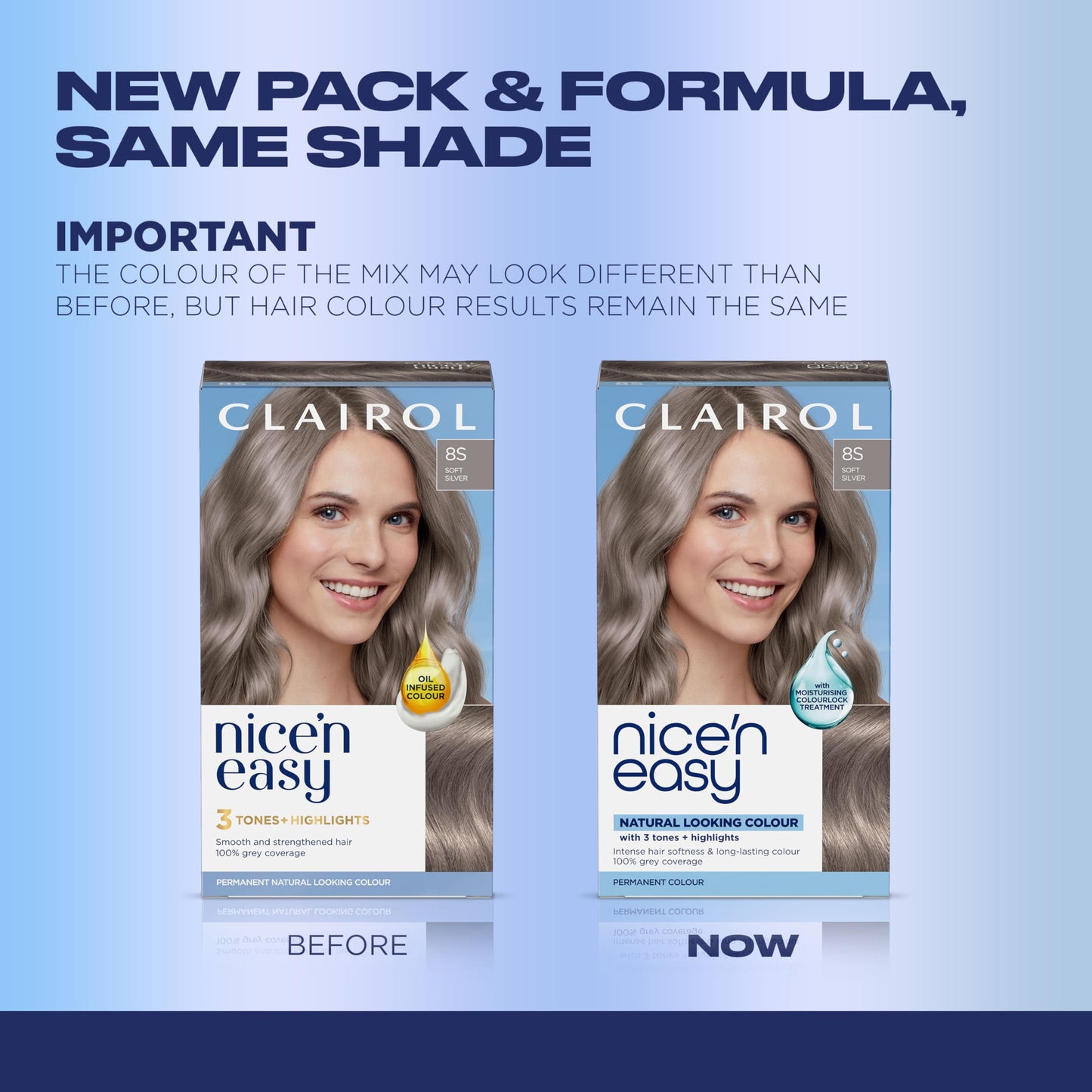 Powder Blue Clairol Nice'n Easy Permanent Hair Dye, 8S Soft Silver Hair Color, Pack of 1 - Packaging May Vary