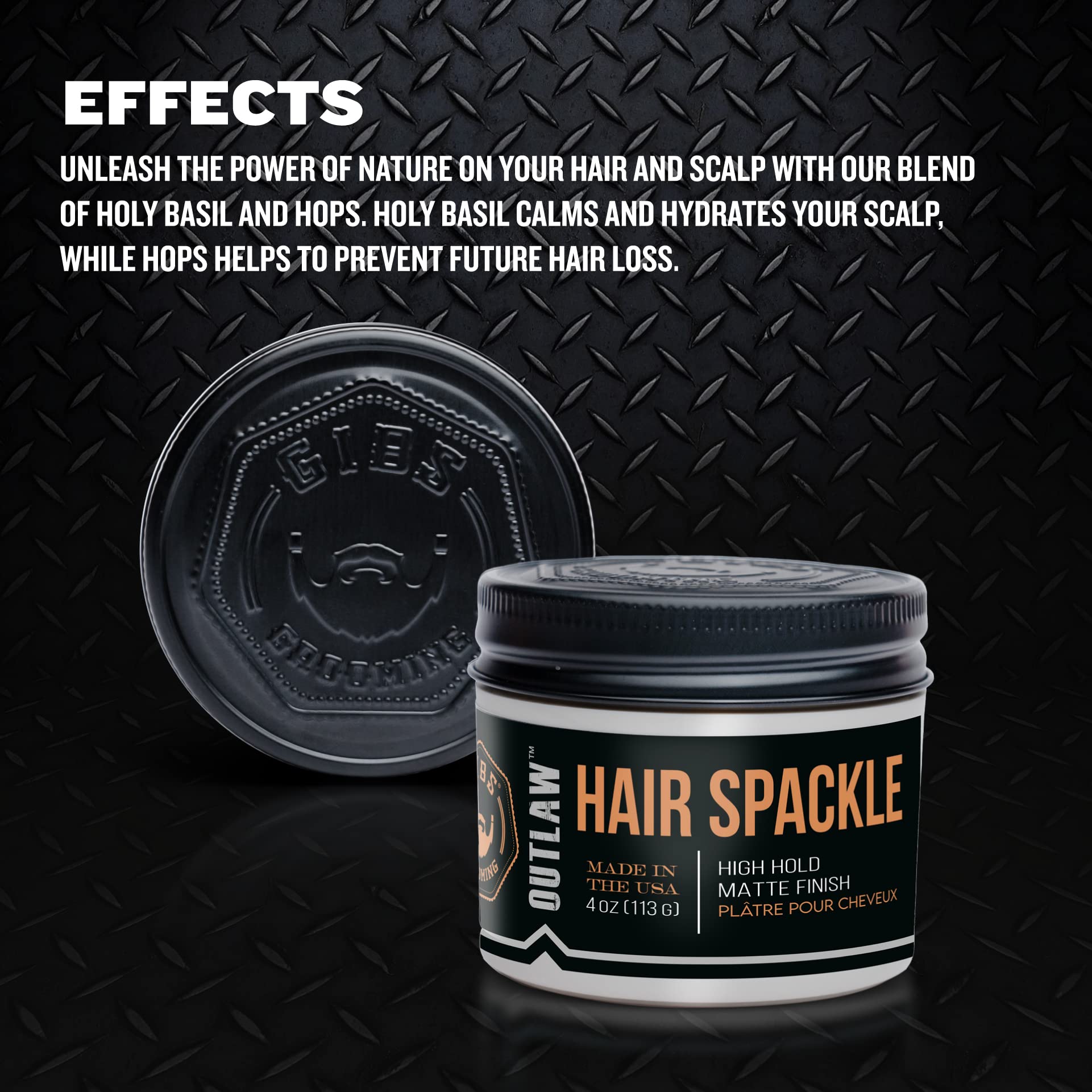 Black GIBS Grooming Outlaw Hair Spackle (4 oz) High Hold - Matte Finish - Pomade/Hair Clay for Men - Holy Basil & Hops Blend - Dark Plum, Clove & Black Currant Fragrance - Scalp Moisturizer - Made in USA
