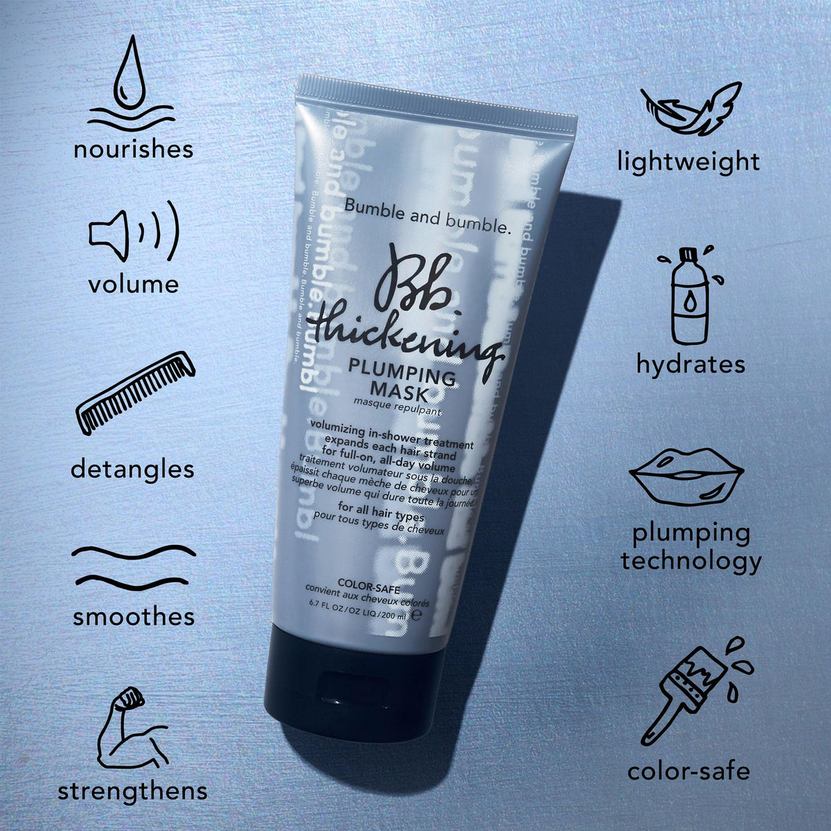 Light Steel Blue Bumble and bumble. Thickening Plumping Hair Mask | Lightweight Formula Adds Volume and Hydration | Strengthens, Detangles, Smooths | For Fine to Medium Wavy, Straight Hair Types, 6.7 Fl Oz