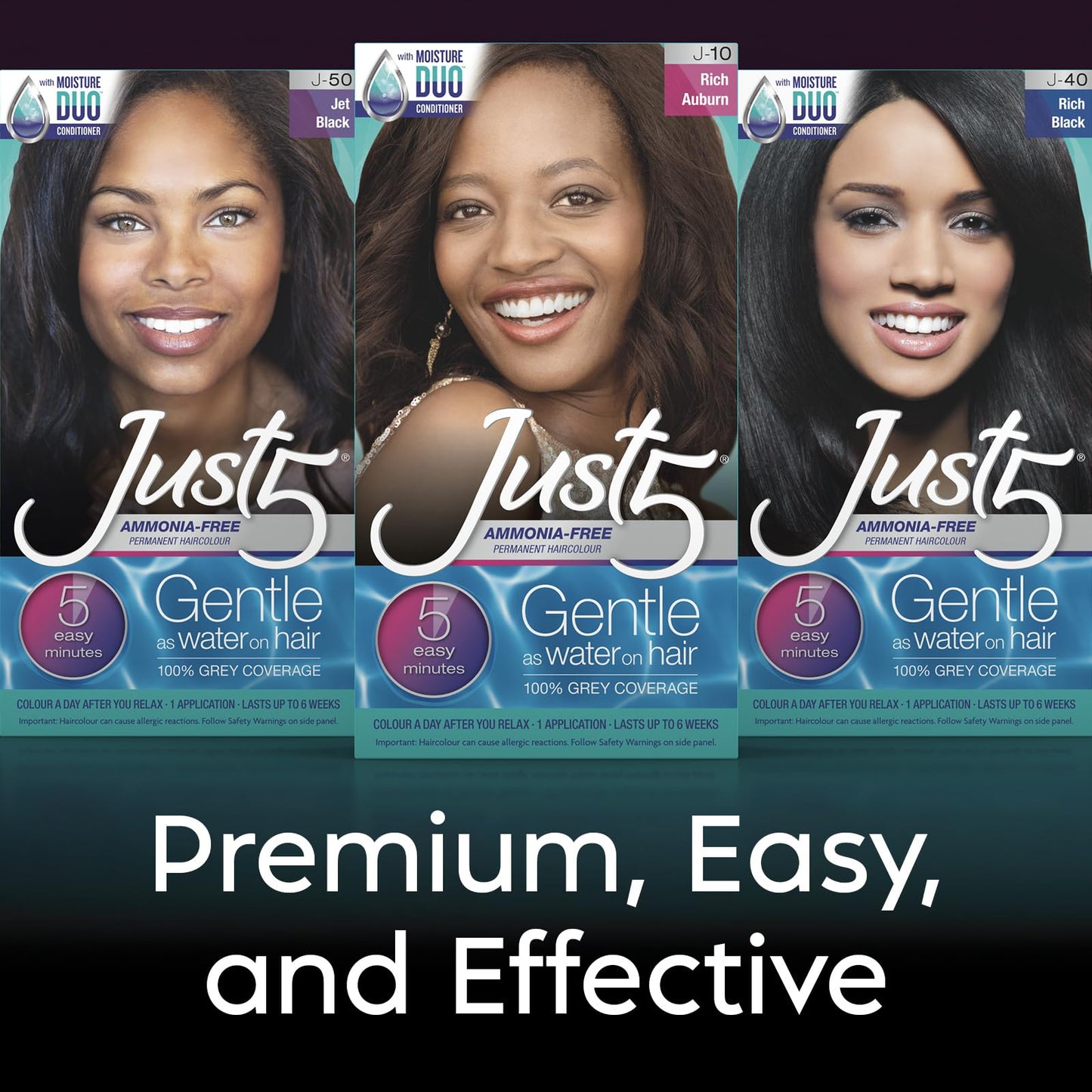 Black Just 5 Women's 5 Minute Permanent Hair Color with Conditioner, Grey Hair Coloring for Women - Jet Black