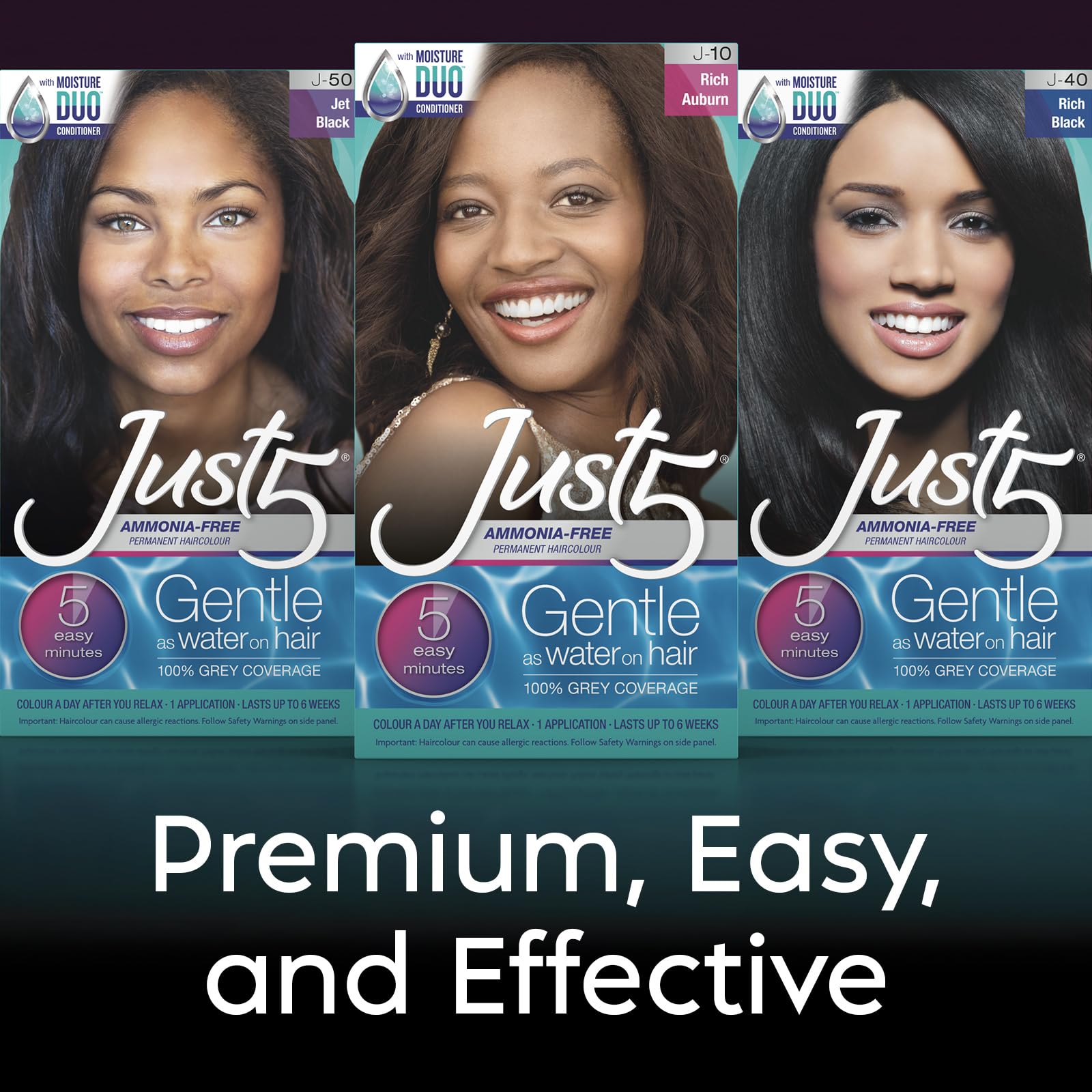 Black Just 5 Women's 5 Minute Permanent Hair Color with Conditioner, Grey Hair Coloring for Women - Jet Black