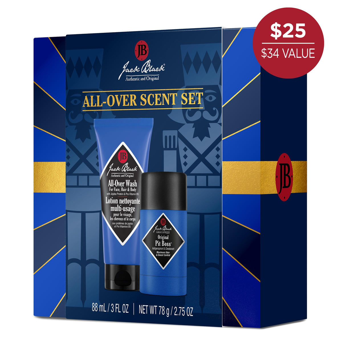 White Smoke Jack Black All Over Wash Mens Gift Set, 3-in-1 Cleanser & Deodorant Set