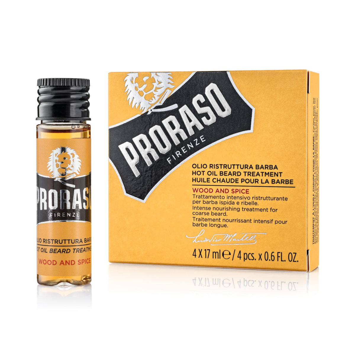Sandy Brown Proraso Hot Oil Treatment for Beards - Beard Oil for Dry Hair - Conditions and Repairs Damaged Facial Hair - Four 0.6oz Treatments