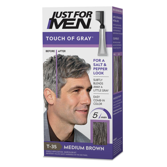 Lavender Just For Men Touch of Gray, Mens Hair Color Kit with Comb Applicator for Easy Application, Great for a Salt and Pepper Look - Medium Brown, T-35, Pack of 1